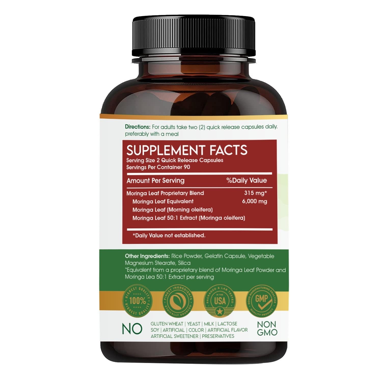 HERBAL.GROWTH Moringa 1000mg Capsules 60 Count Pack of 3