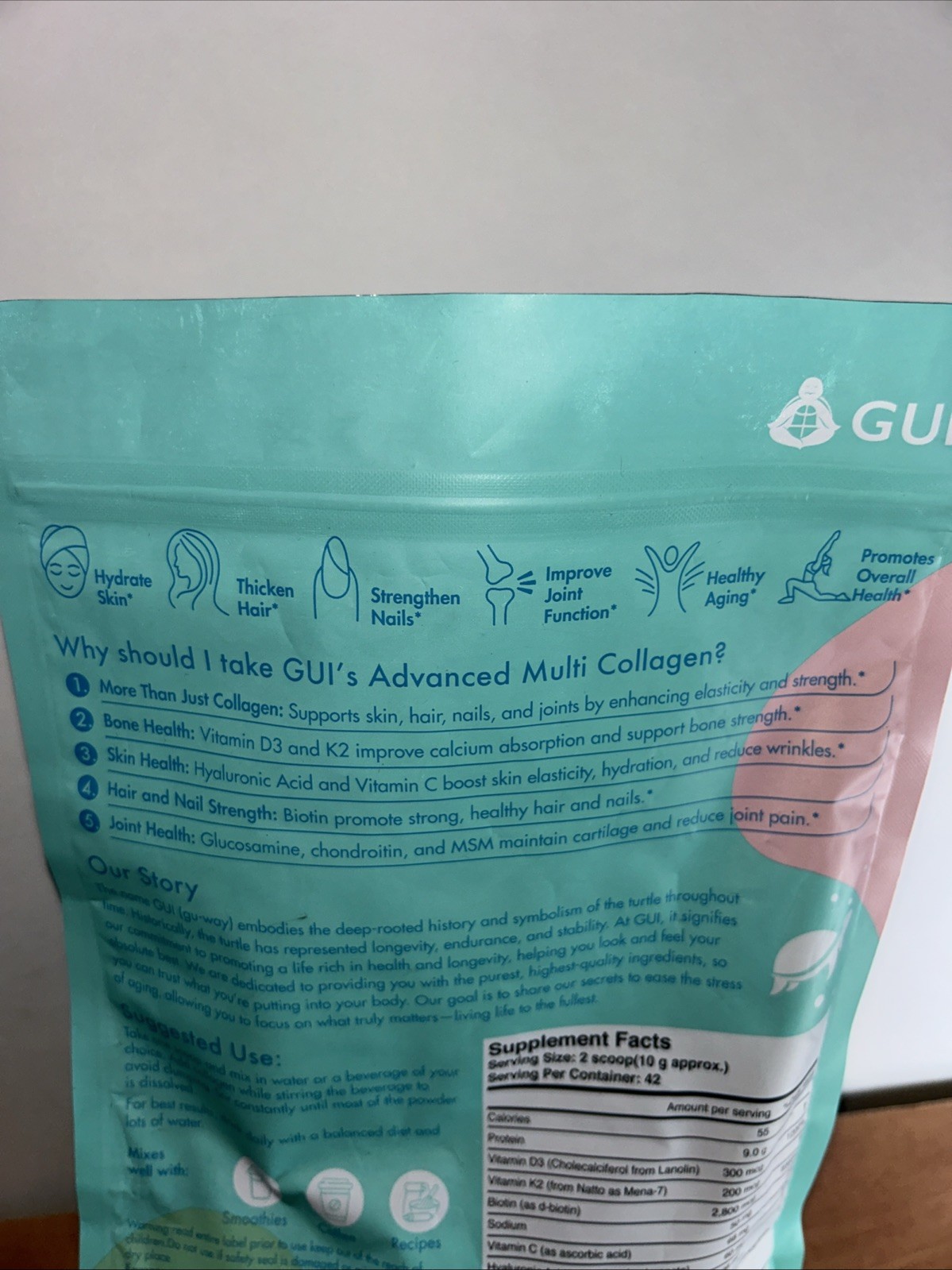 GUI Advanced Multi Collagen Peptides 8 in 1 Supplement Hyaluronic Acid Biotin