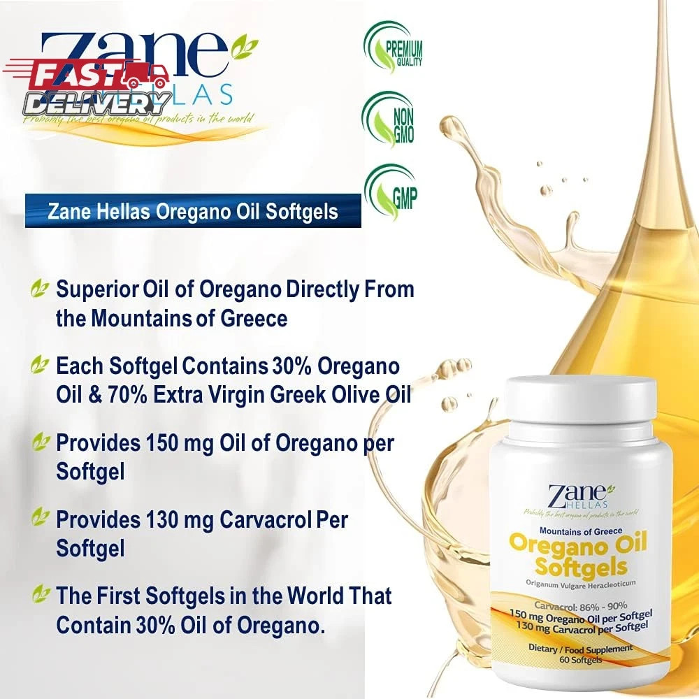 Zane Hellas 130 Mg Carvacrol – 150 Mg Oregano Oil per Softgel. World Highest Con
