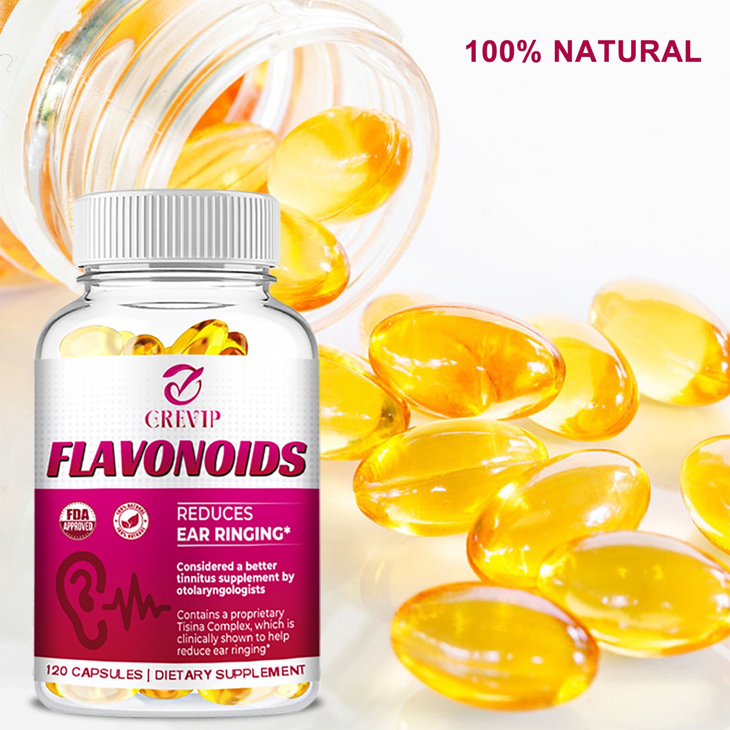 Flavonoids Capsules 1000mg -Tinnitus Relief Formula, Hearing Support, Ear Health