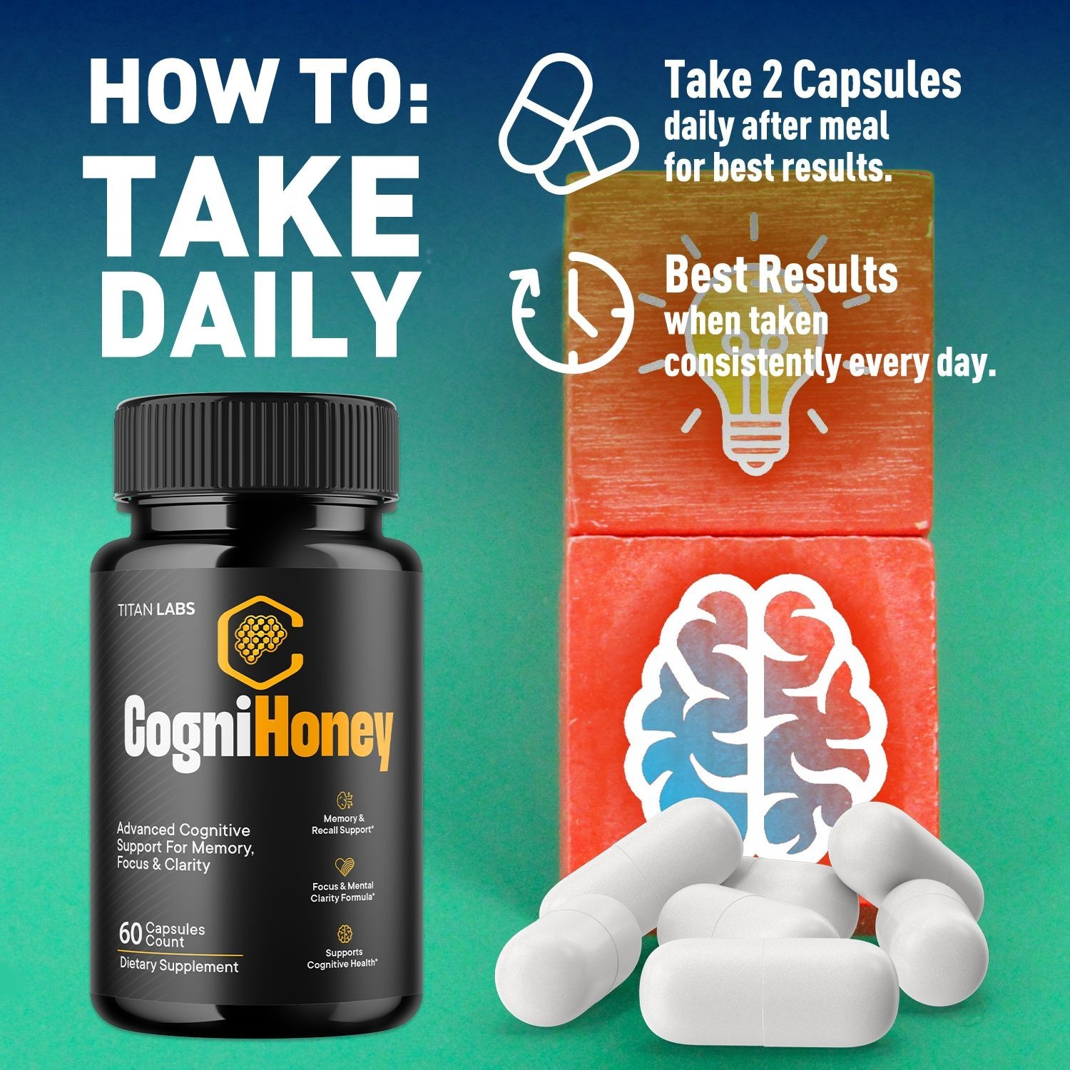 (1 Pack) CogniHoney Pills – Brain Health & Cognitive Support Supplement 60 Caps