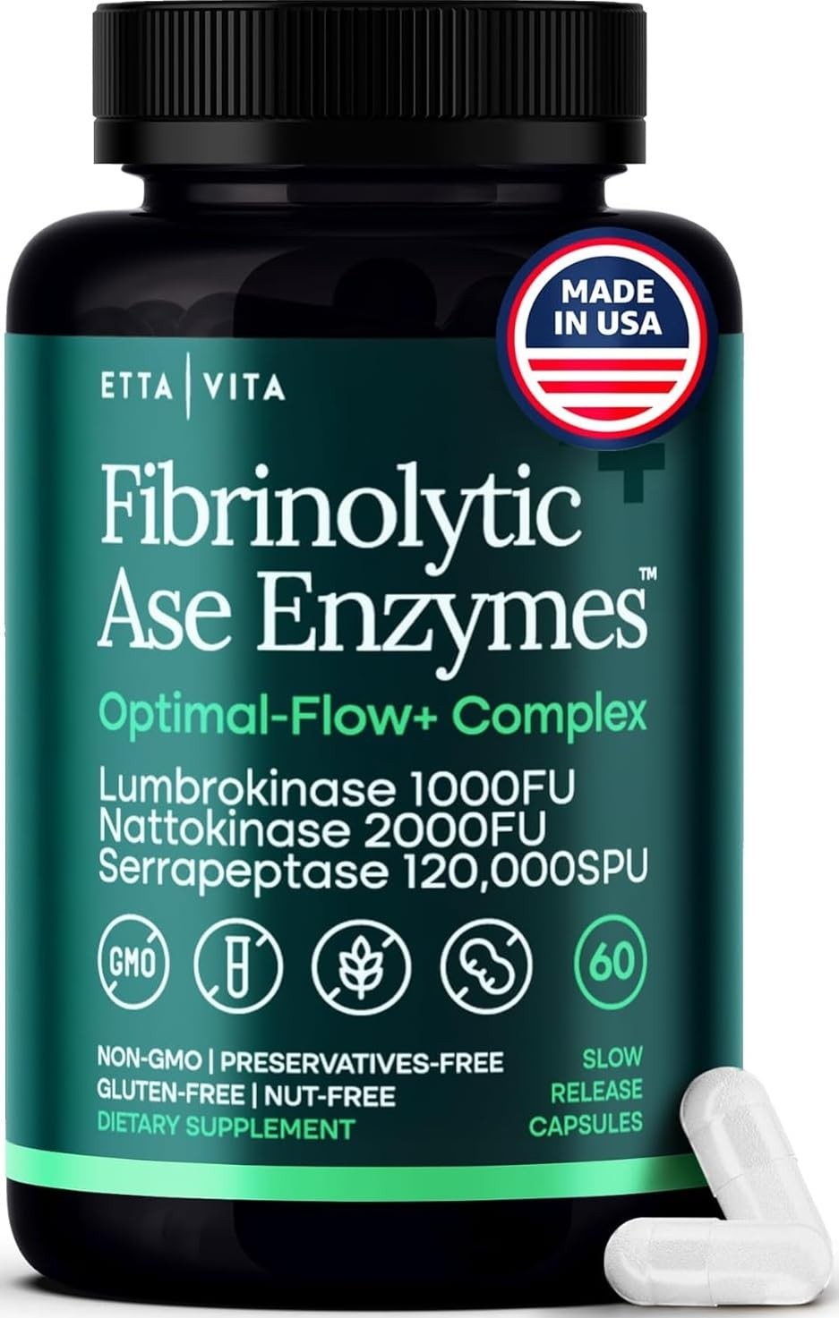 Potent Nattokinase 4000 FU Serrapeptase 240000 SPU 60 Count (Pack of 1)