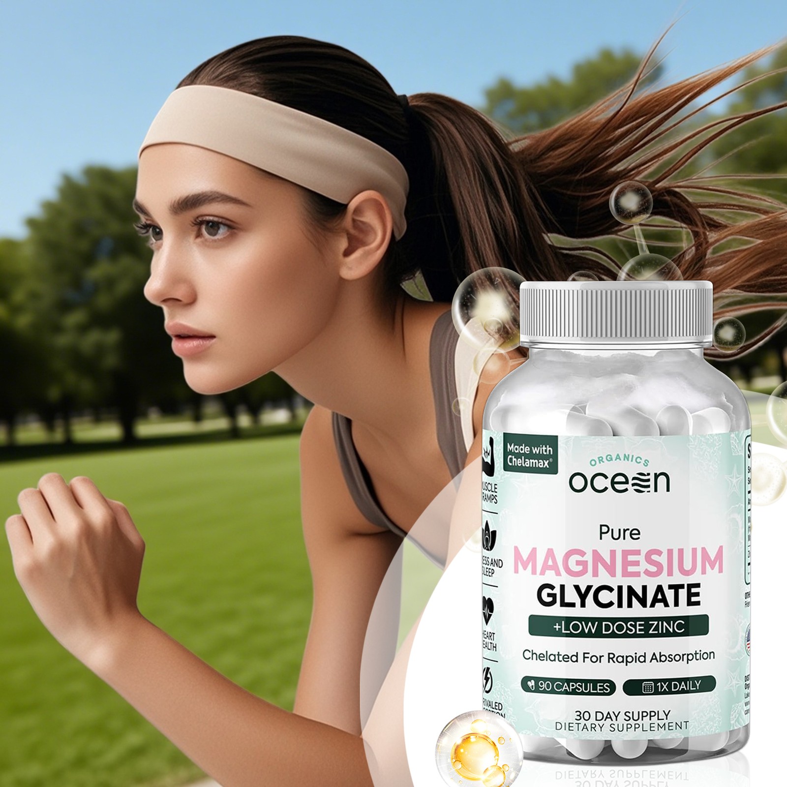 1 Pack Organics Ocean Pure Magnesium Glycinate Low Dose Zinc Chelated 90 Capsule