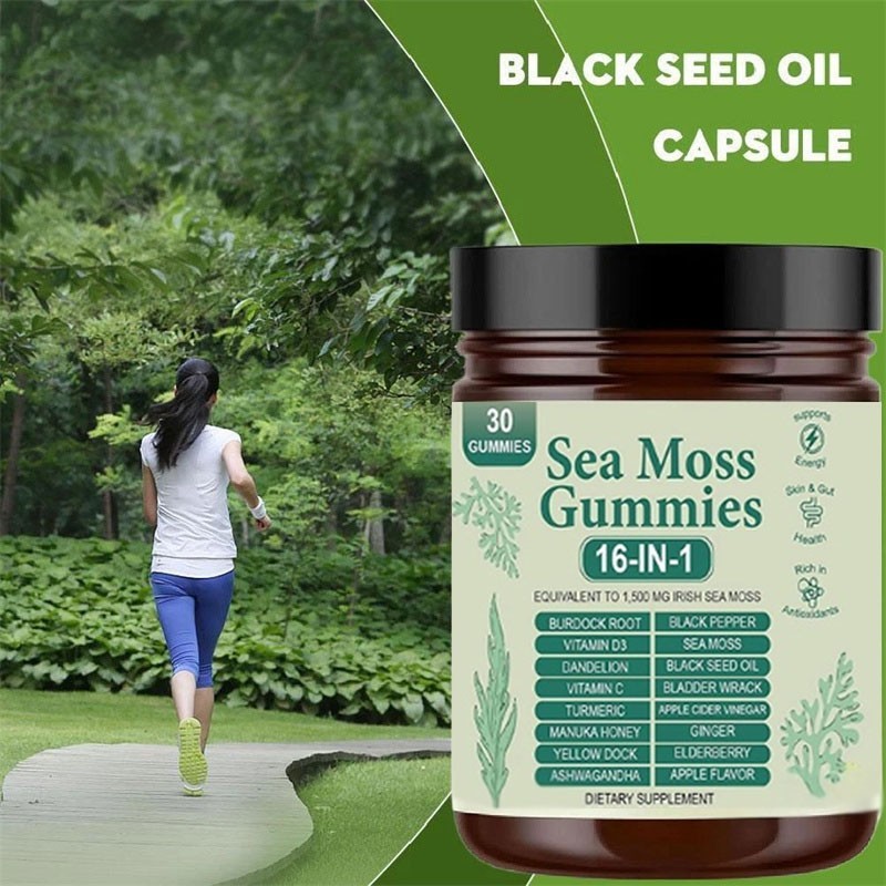 3PCS 16 in 1 Organic Sea Moss Gummy Irishmoss Extract 6000Mg Green Apple Flavor