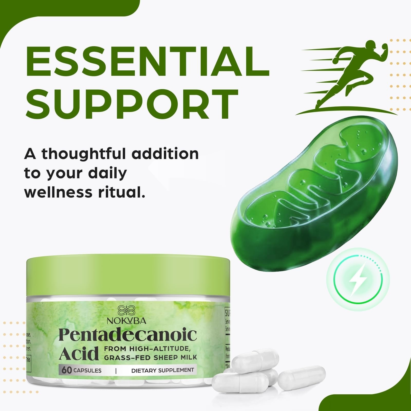 Nokuba Pentadecanoic Acid C15:0 Supplements 300mg High-Altitude Sheep Milk Sourc