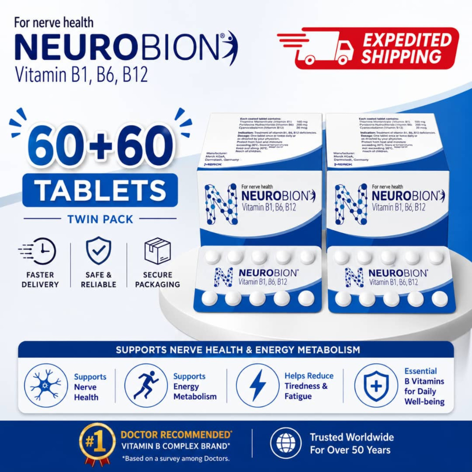 Neurobion B1 B6 B12 Nerve Support Tablets (60 x 2) Helps in Tingling & Numbness