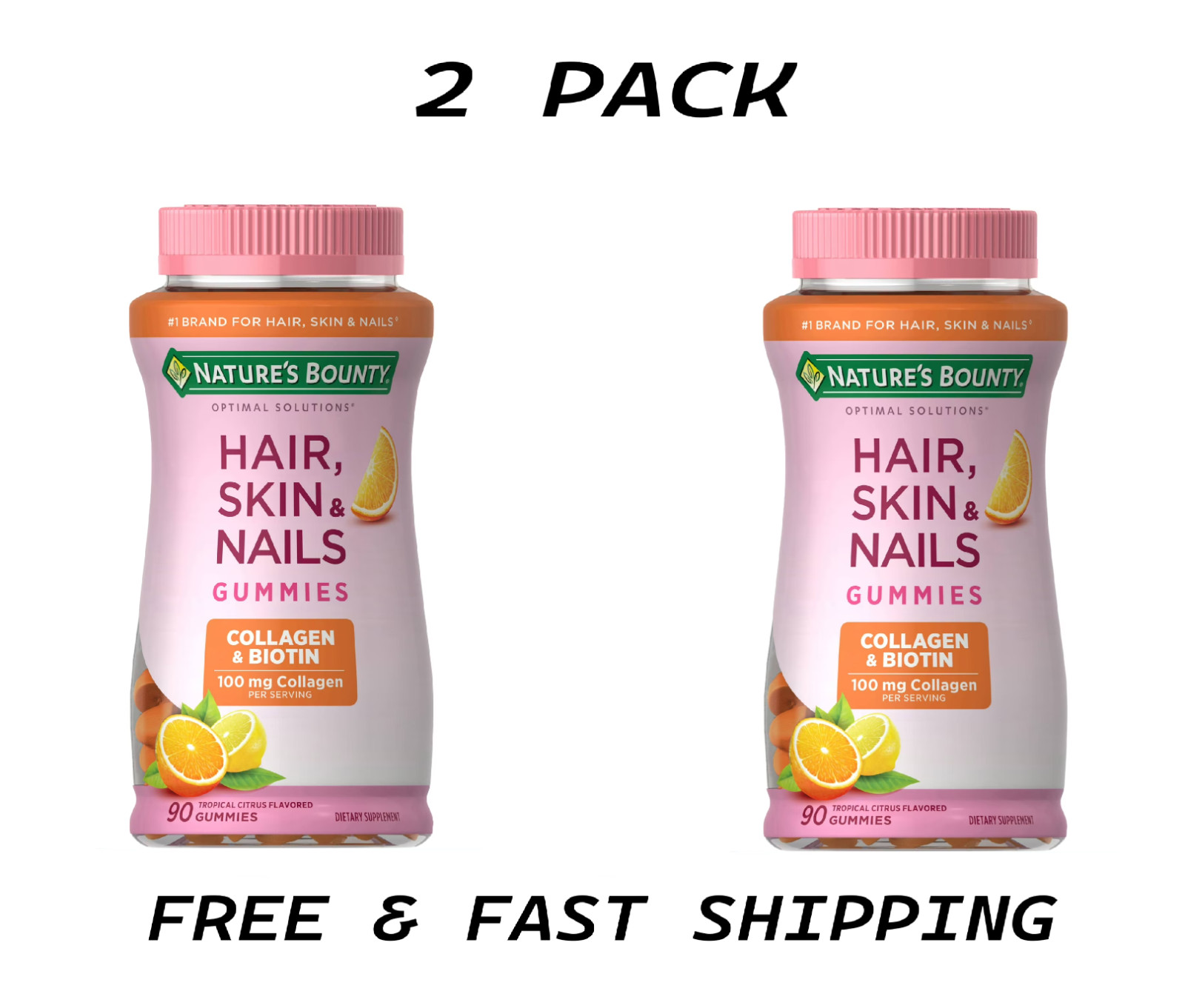 (2 PACK)Nature’s Bounty Hair Skin and Nails, Collagen and Biotin, Gummies, 90 Ct