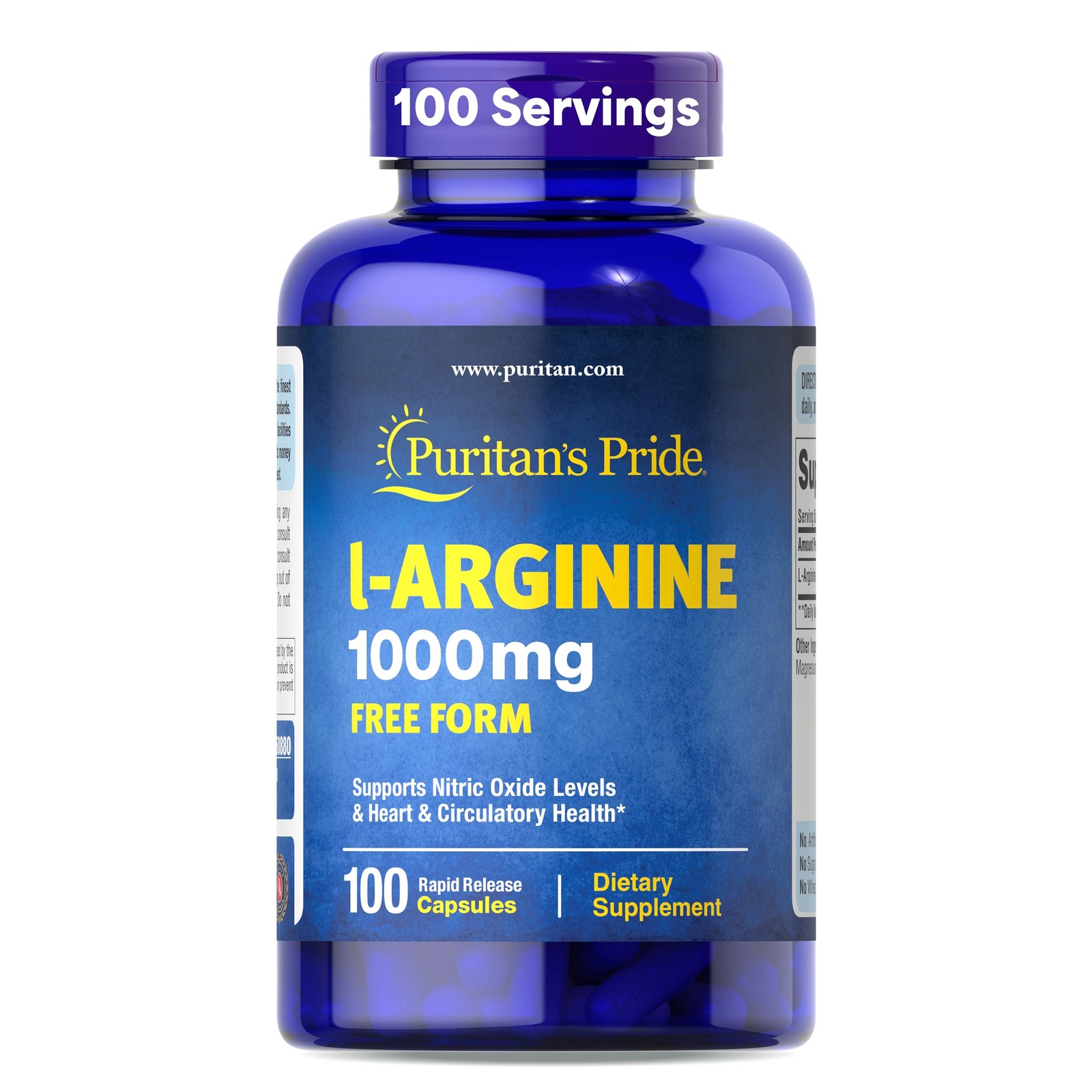Puritan’s Pride L-Arinine 1000mg, Dietary 100 Count (Pack of 1), White