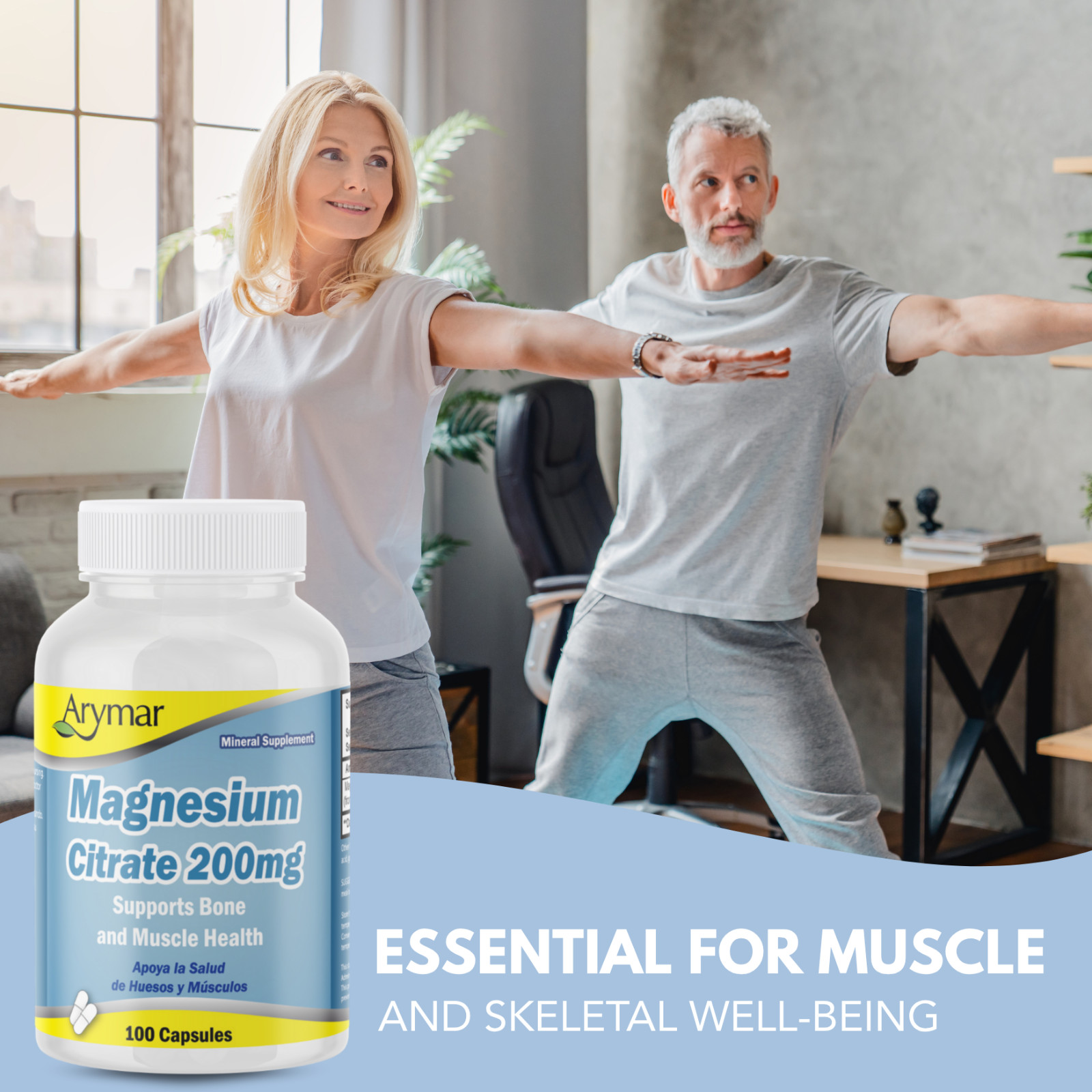 Arymar Magnesium Citrate 1250mg, 200mg Magnesium – 100 Capsules