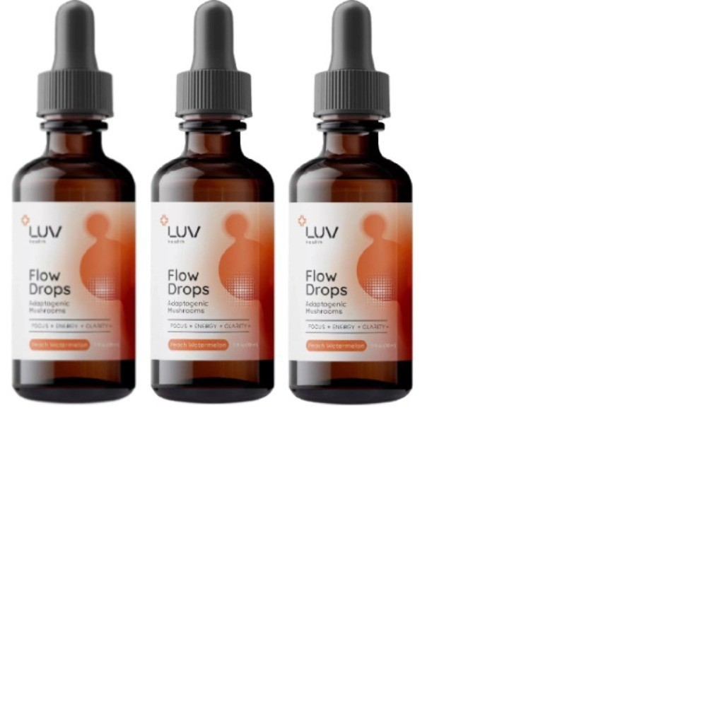 1-5X LUV Health Flow Drops-Adaptogen Mushroom Blend-Peach Watermelon Flavor-1oz~