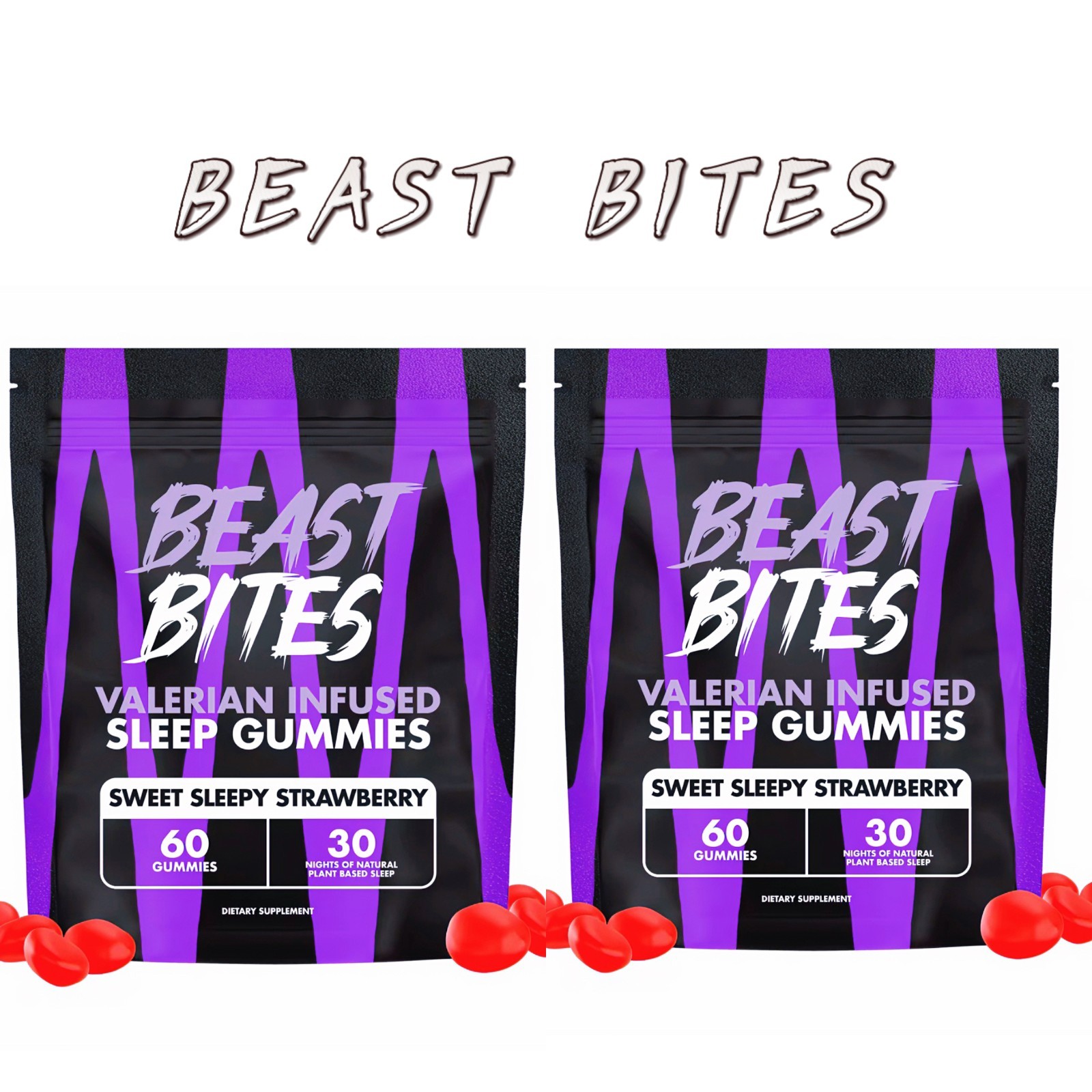 Beast Bites Sleep Gummies Valerian Infused Strawberry Natural Sleep Aid 60 Count
