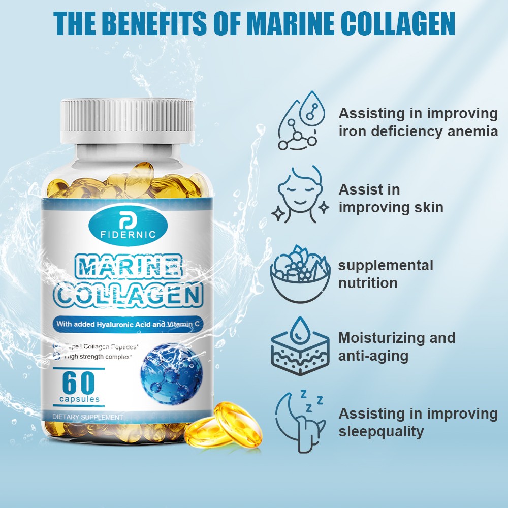 2 Bottle Marine Collagen Type I Peptides Hyaluronic Acid Vitamin C 60 Count