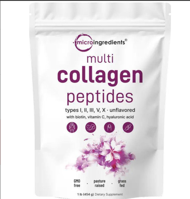 Micro Ingredients Multi Collagen Peptides Powder – Types I,II,III,V,X, 1lb