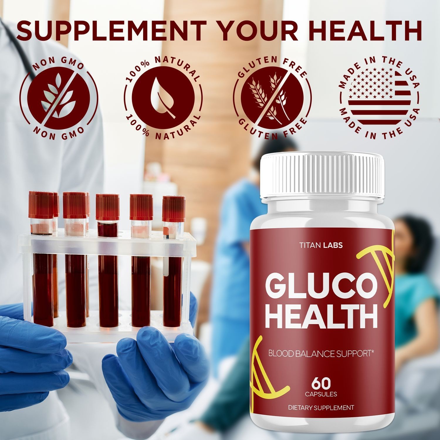 (2 Pack) Gluco Health Advanced Blood Support Supplement GlucoHealth 120 Capsules