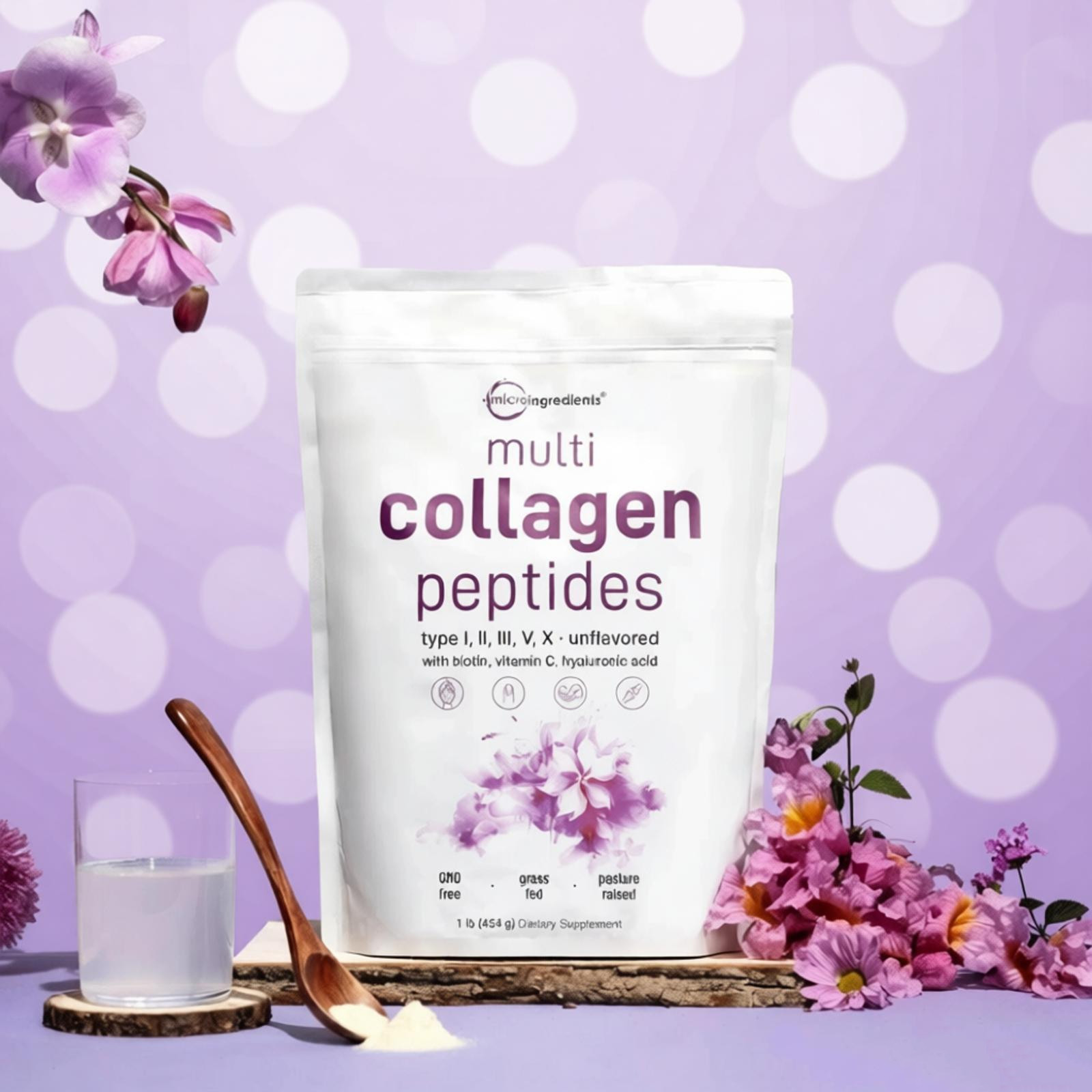 Micro Ingredients Multi Collagen Peptides Powder 16oz – Type I II III V X Unflav