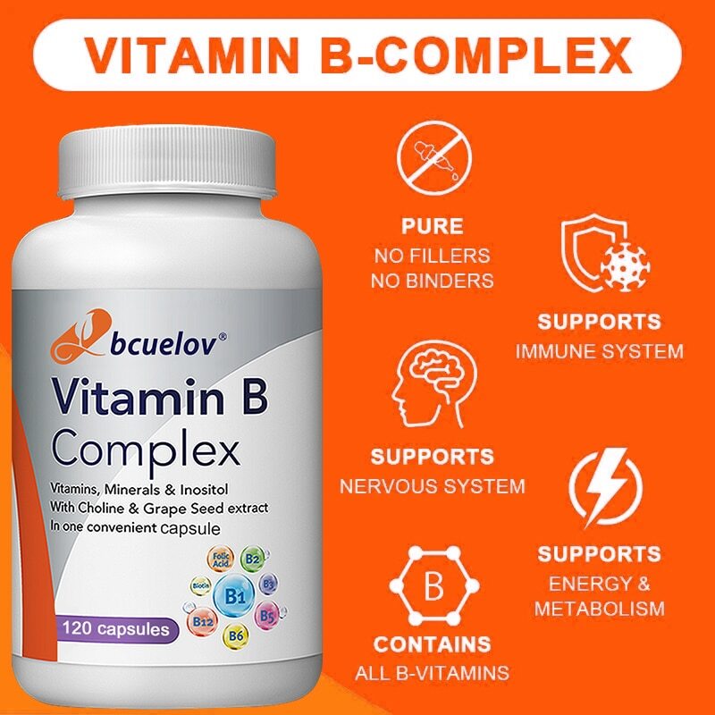 Vitamin B Complex 30/60/120Capsules B1,B2,B3,B5,B6,B12 w Minerals,Immune Support