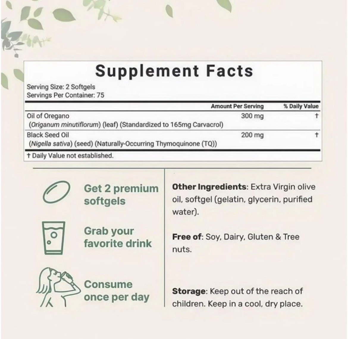 2 in 1 Oil of Oregano & Black Seed Softgels Count,Immune Support,with Carvacrol