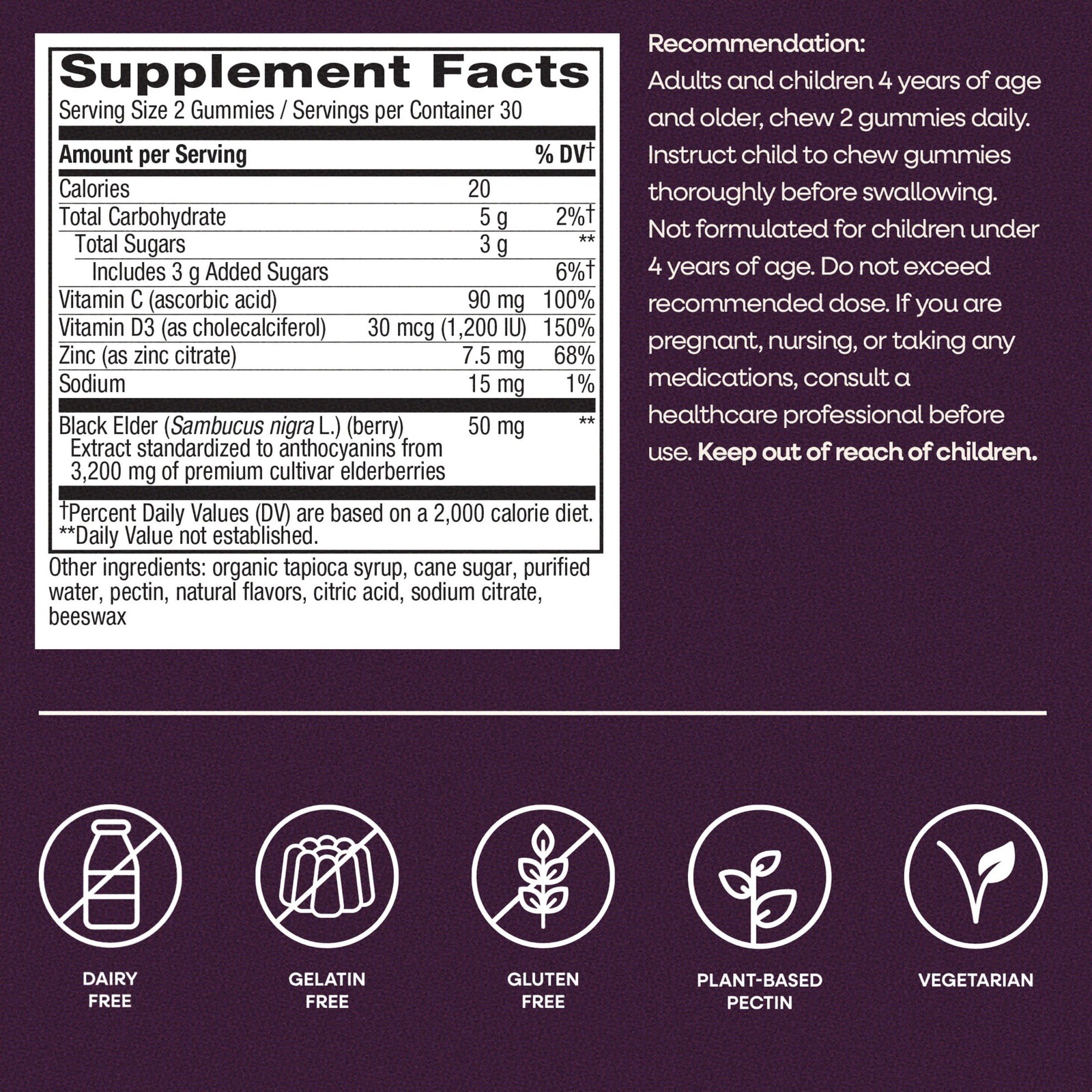 (2 pack)Sambucus Elderberry Immune Gummies, with Vitamins C, D3, & Zinc, Unisex