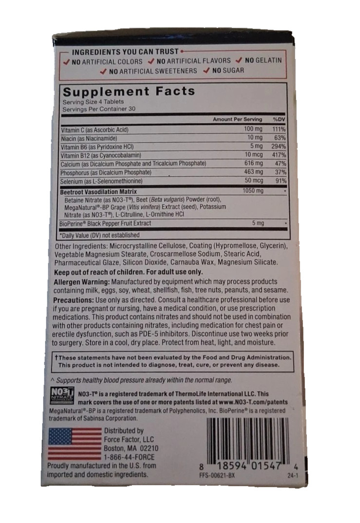 2 pack Force Factor Total Beets Powerful Circulatory 120 Tablets Exp 10/27+