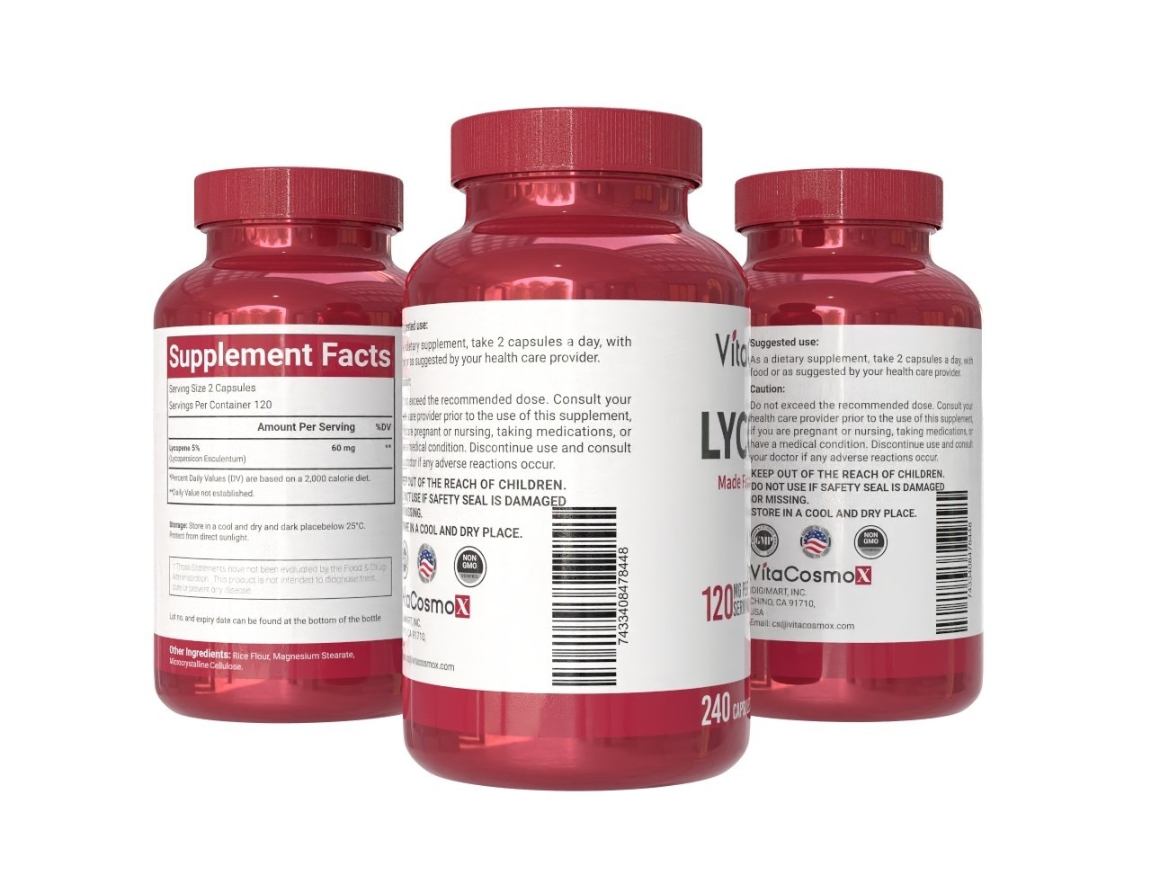 VitaCosmoX Lycopene 120mg Antioxidant & Prostate Health Support 240 Capsules