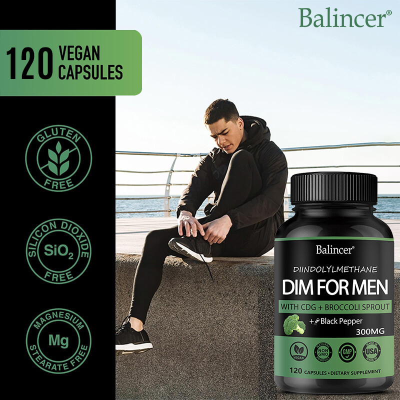 DIM (Diindolylmethane) for Men 300mg, 30/60/120 Capsules with BioPerine