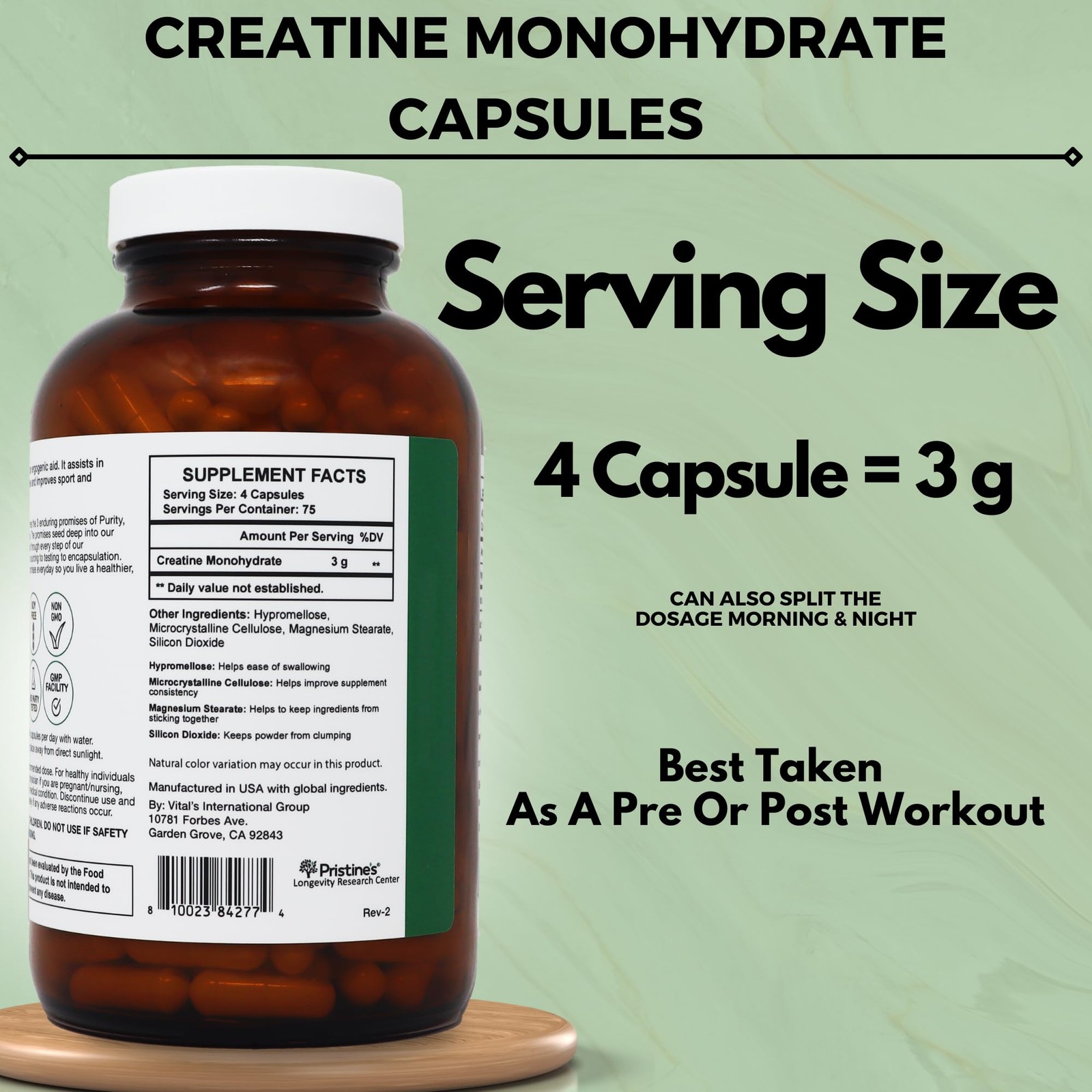 Pristine’S Pristines Creatine Monohydrate Capsules For Women Men – Nsf