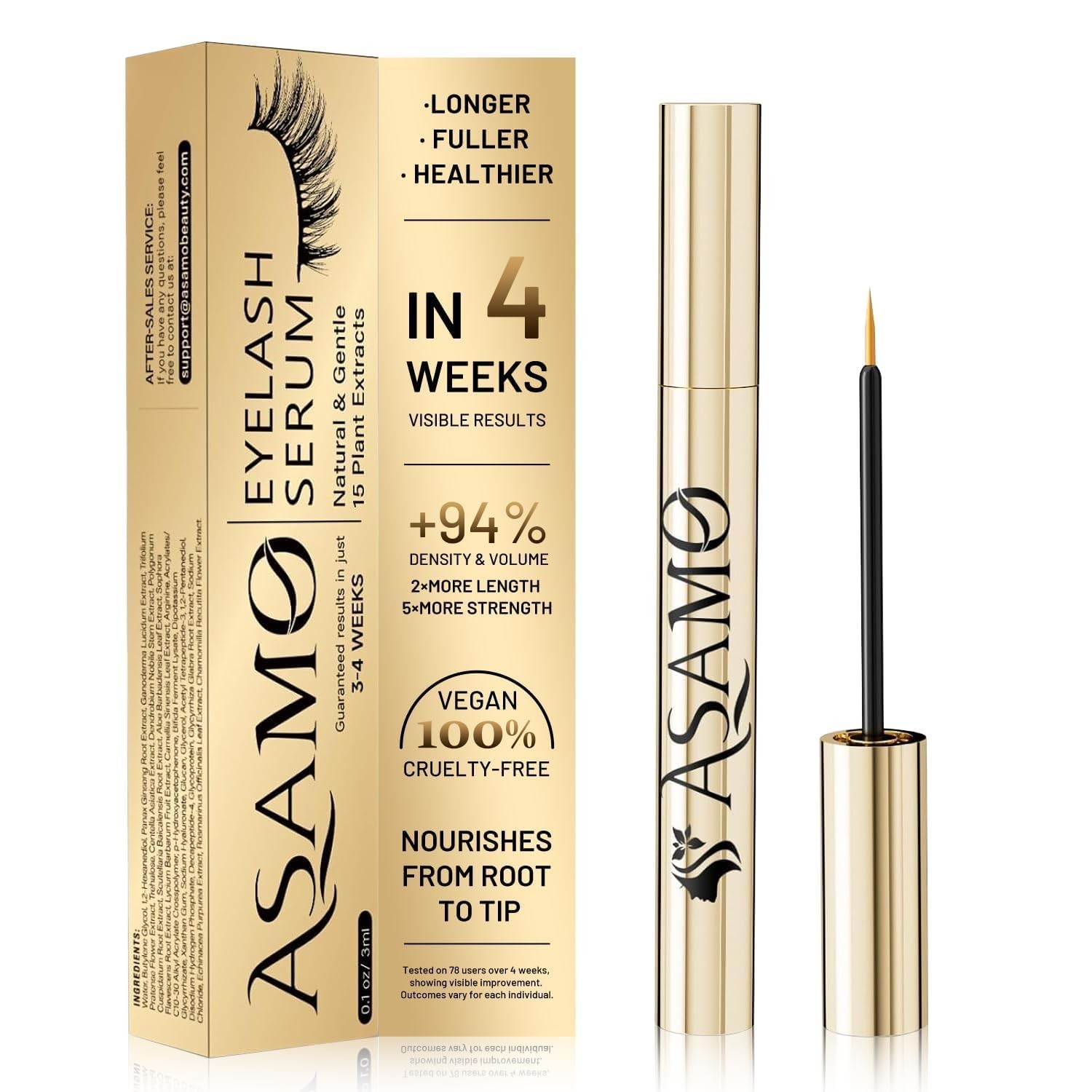 Eyelash Growth Serum – 15 Plant Extracts 0.1 Fl Oz (Pack of 1), Bright Gold