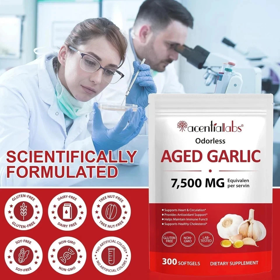 Odorless Garlic 7500Mg per Servings, 300 Softgels | 2 Years Aged Garlic Extra…