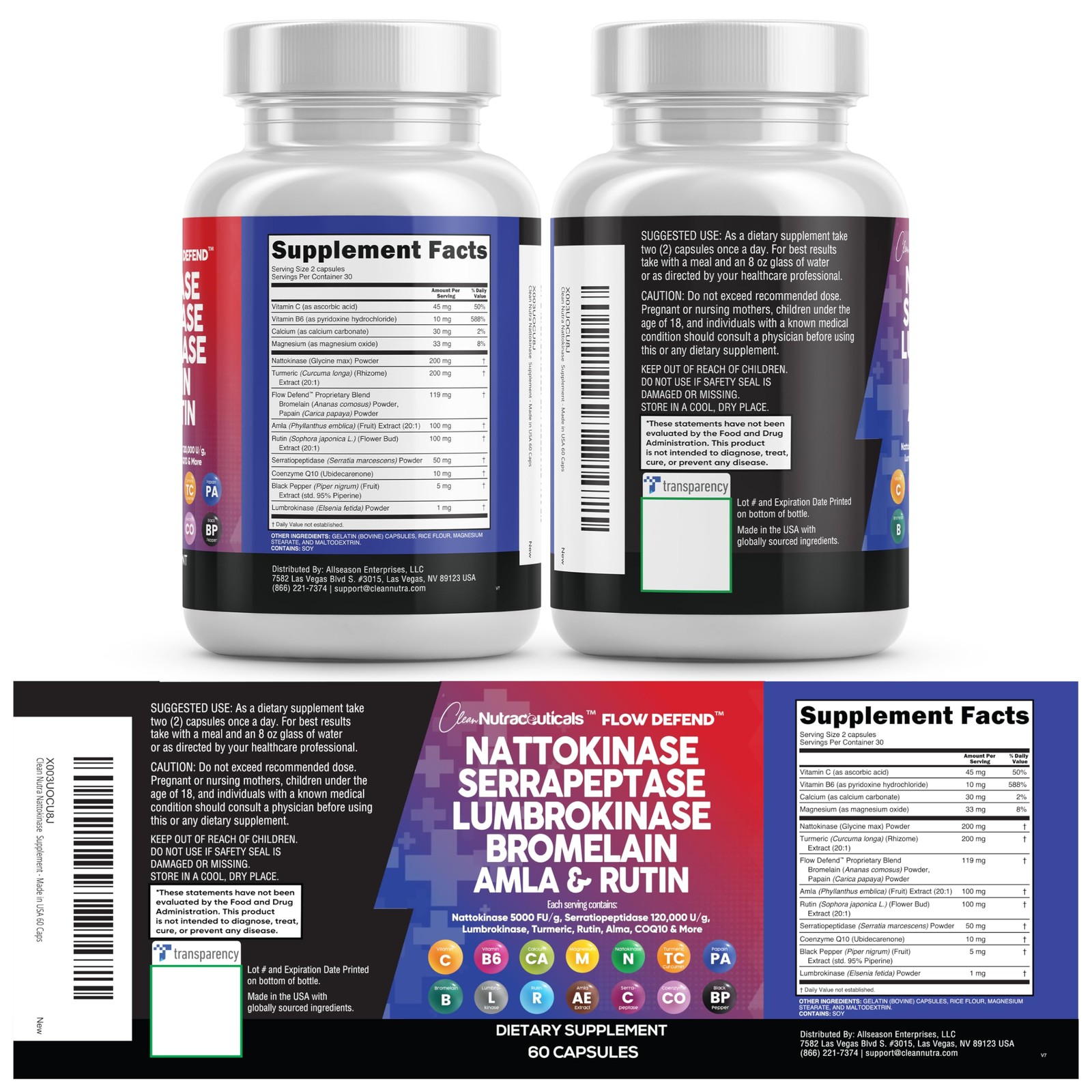 Clean Nutraceuticals Nattokinase 5000 FU 60 Count (Pack of 1), Natural