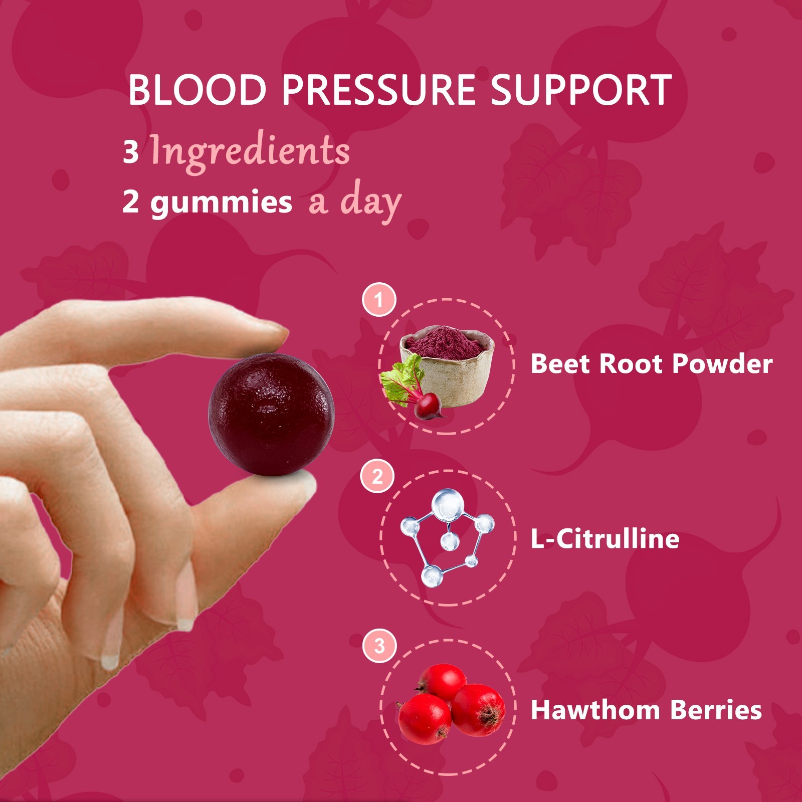 Beet Root Gummies 2000mg Vegan, Non-GMO, and Gluten Free Peach Flavor Sugar-Free