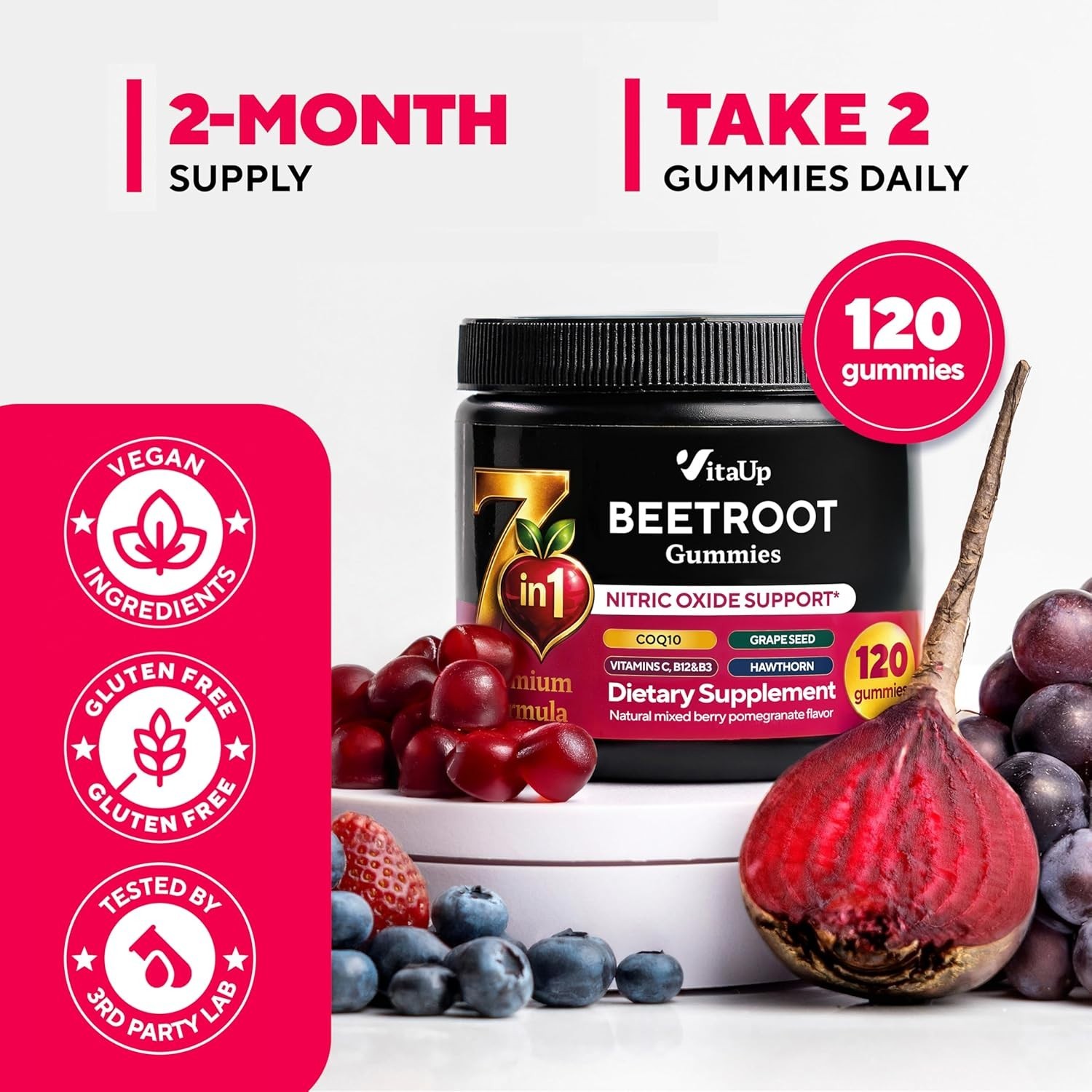 VitaUp Beet Root Gummies – Beetroot Supplement with CoQ10, Grape Seed, Vitami…