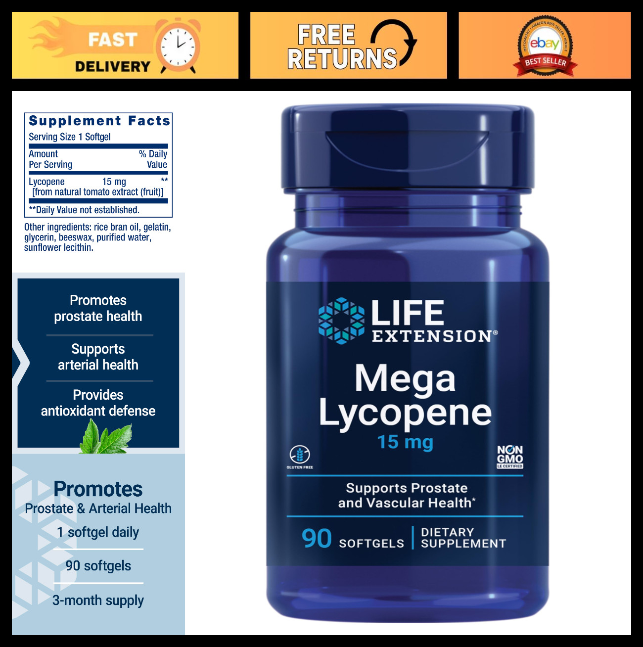 Mega Lycopene Softgels for Prostate & Arterial Health, Antioxidant Defense, Glut