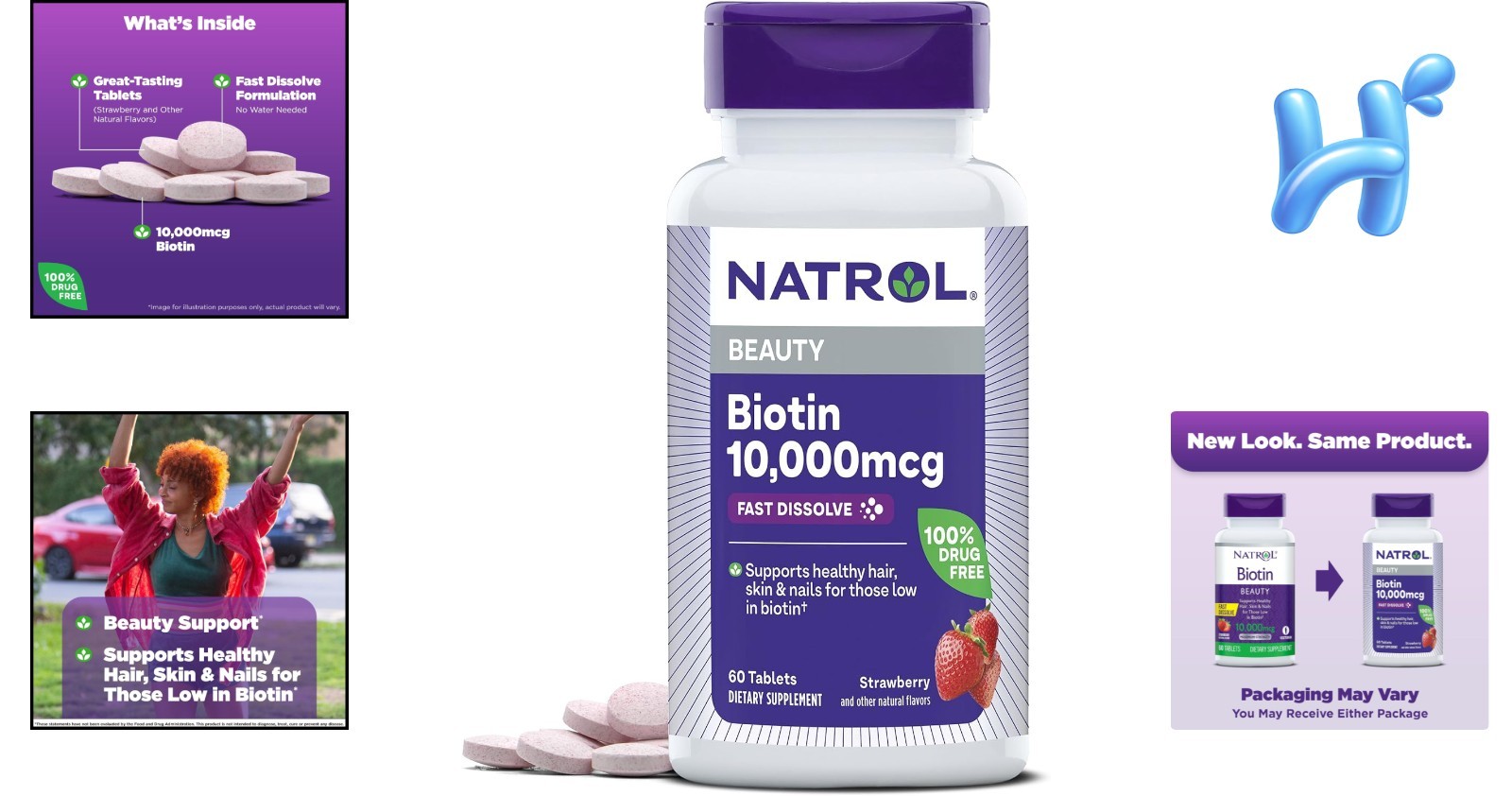 Natrol Biotin 10000mcg, 4X Faster Dissolve Supplement for Healthy Hair, Skin