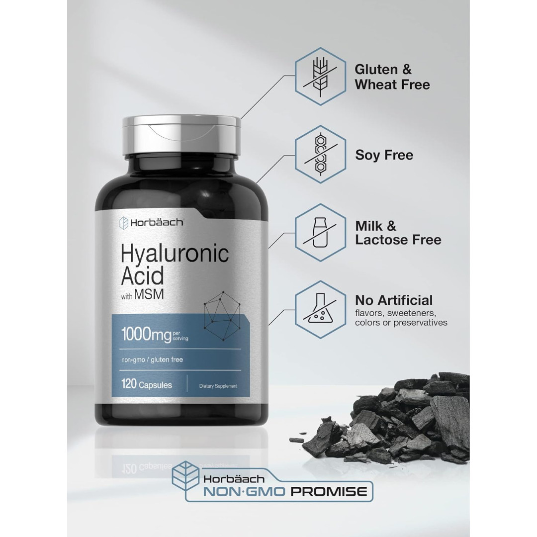 Hyaluronic Acid with MSM | 1000 mg | 120 Capsules | Non-GMO |Free Shipping