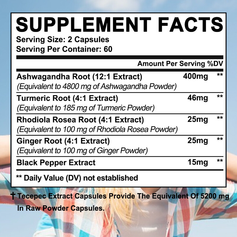 Ashwagandha Rhodiola rosea Extract Stress & Mood Support, 30/60/120 Capsules