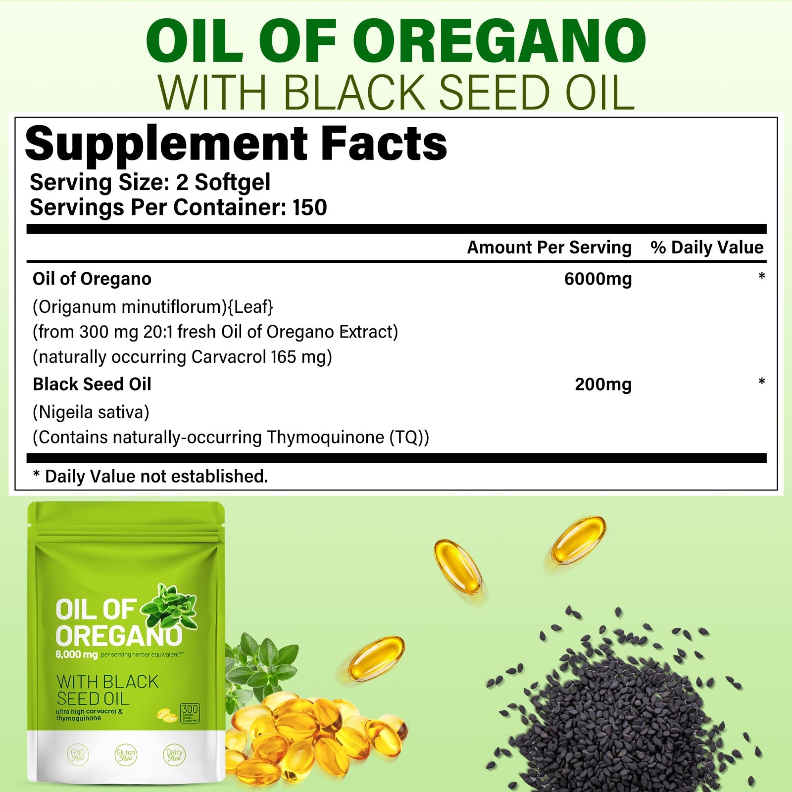 Max Strength Oil of Oregano & Black Seed Softgels 300 | Immune, Digestive, Respi