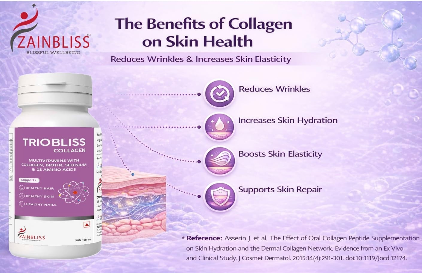 ZAINB.LISS Triobliss Collagen 30Ct Pack of 3 Beauty Support