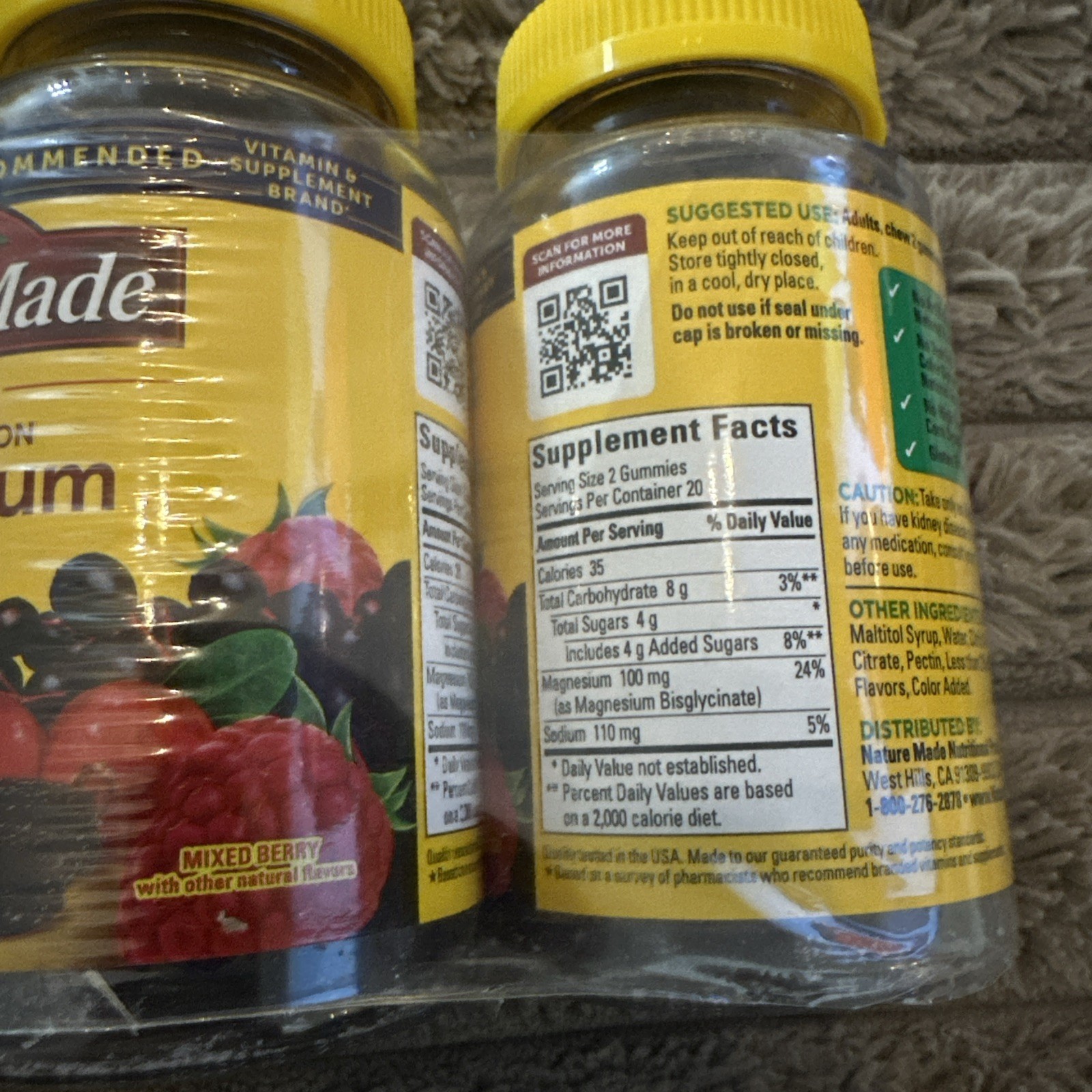 3Nature Made Magnesium Glycinate Gummies Mixed Berry 100 mg 40 Gummies sep/2027