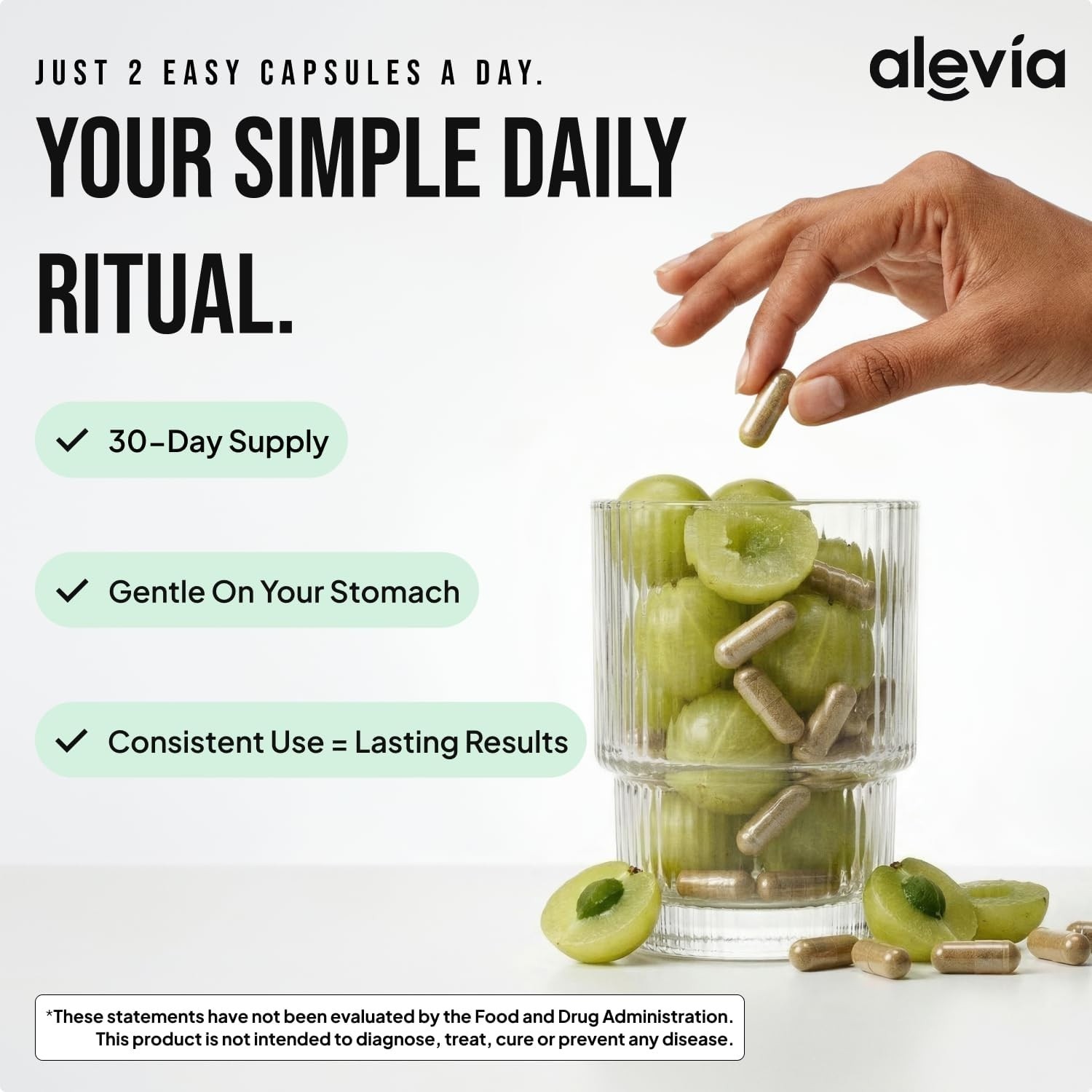 3PCS Alevia Organic Amla Capsules 1000mg Indian Gooseberry Amla Fruit Supplement