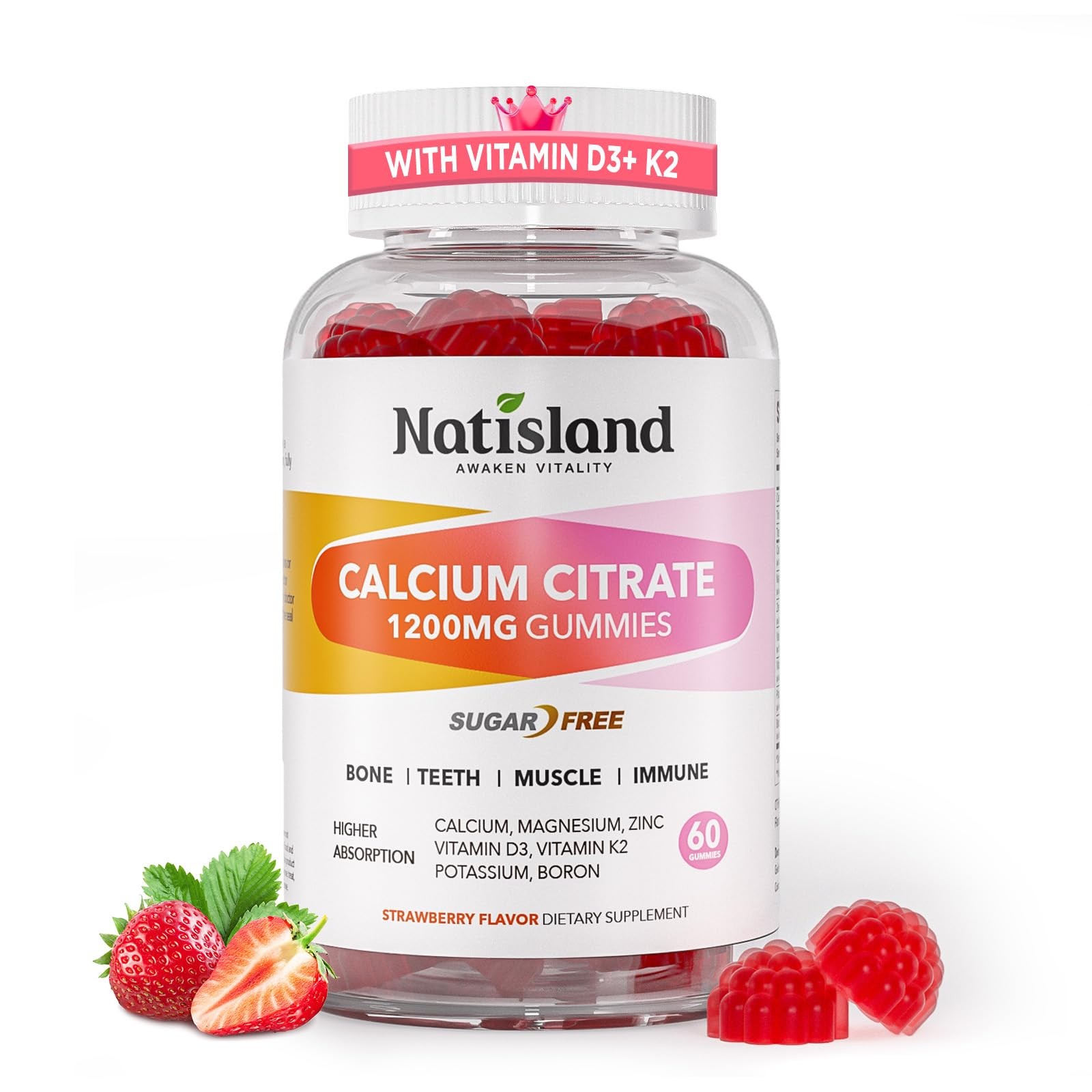 Calcium 1200 mg with Vitamin d3, K2, High Absorption 1 Count (Pack of 60)