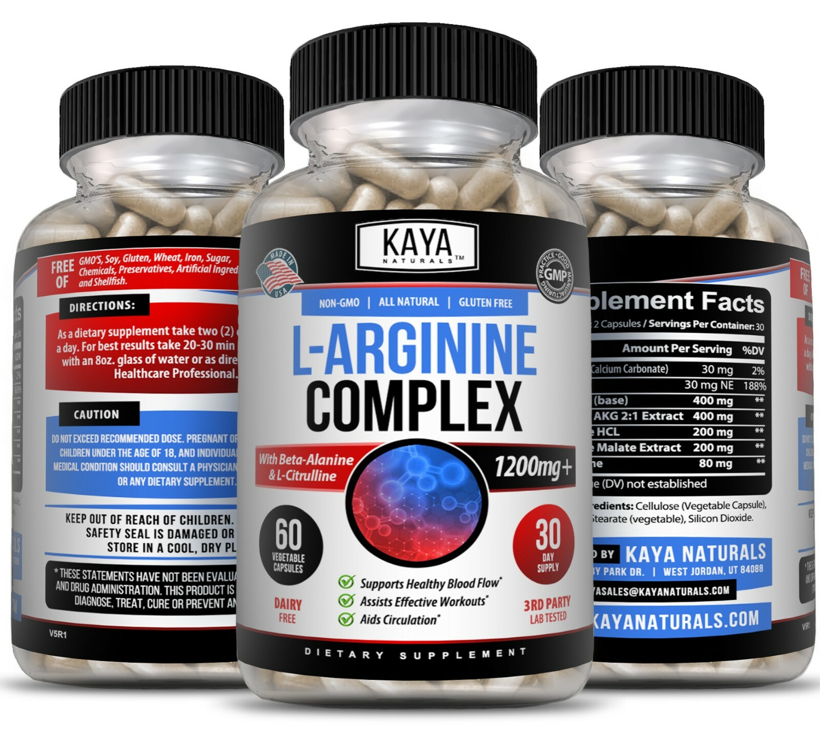 L-Arginine 60 Nitric Oxide, Testosterone Booster, ED Support 2400 mg