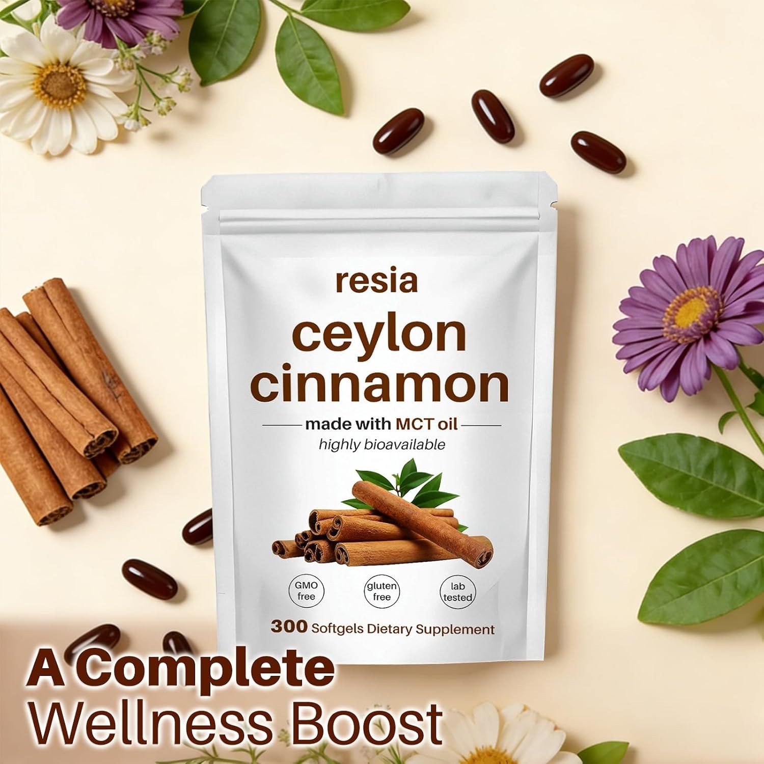 RESIA Ceylon Cinnamon Softgels with MCT Oil, Herbal Cinnamon Extract for Dail…