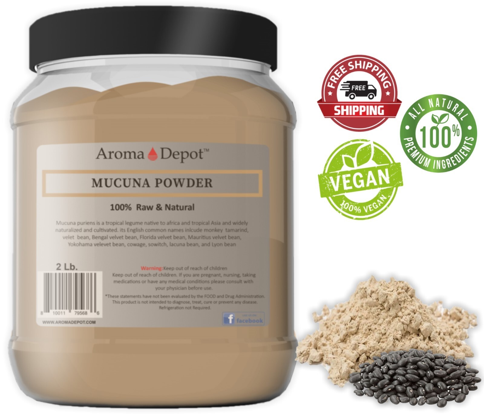 2 lb. Mucuna Pruriens Bean Extract Powder Haba del Terciopelo Raw JAR