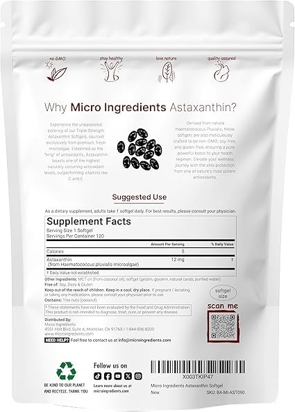 1 PACK Astaxanthin 120 Softgels 12mg – Supports Eye Health and Joint Health