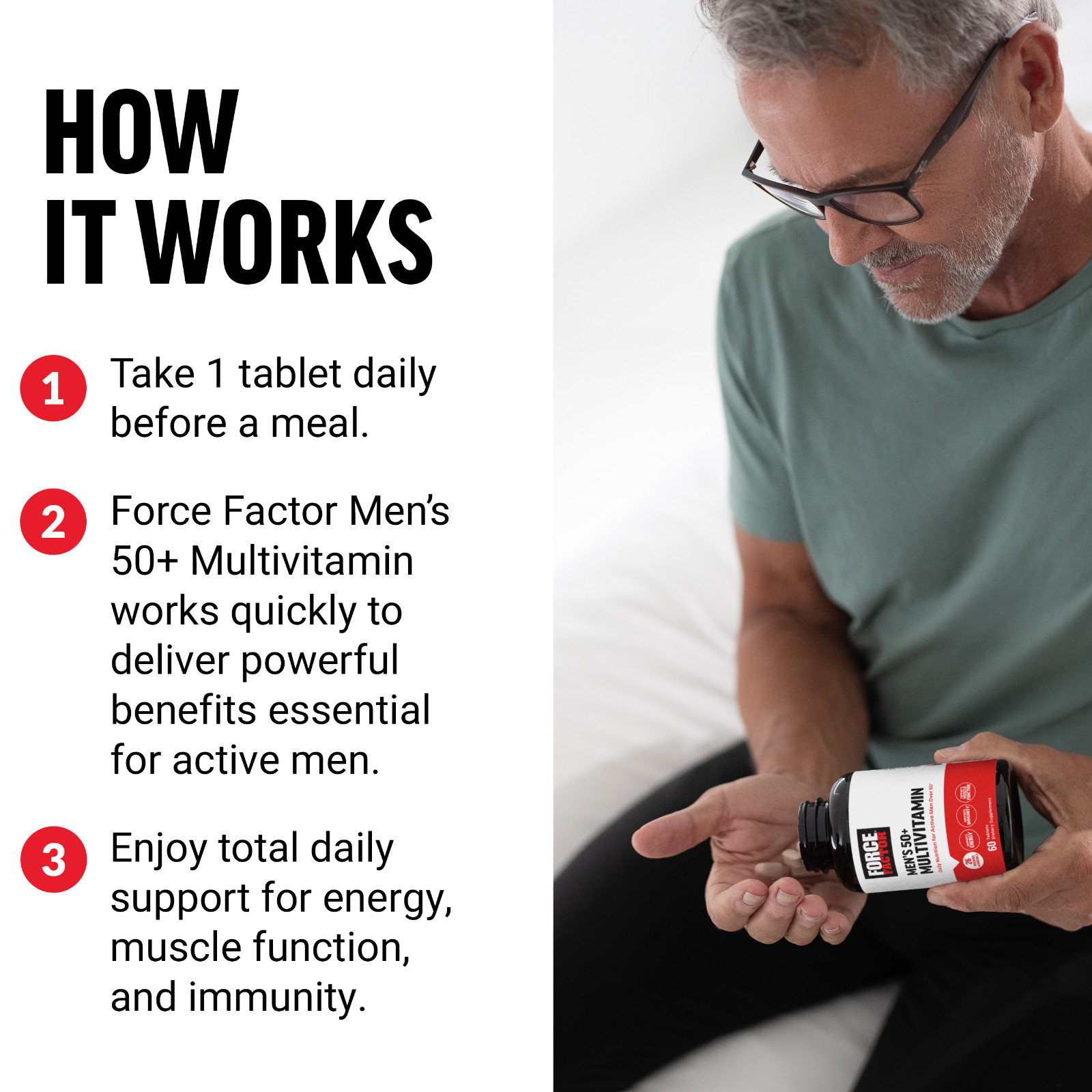 Force Factor Men’s Multivitamin 50 Plus, 26 Vitamins & Minerals & Phytonutrients