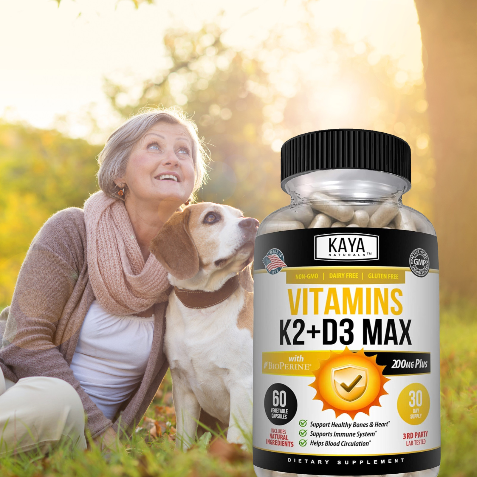Vitamin K2 (MK7) with D3 5000 IU Supplement, BioPerine Capsules, Immune Health