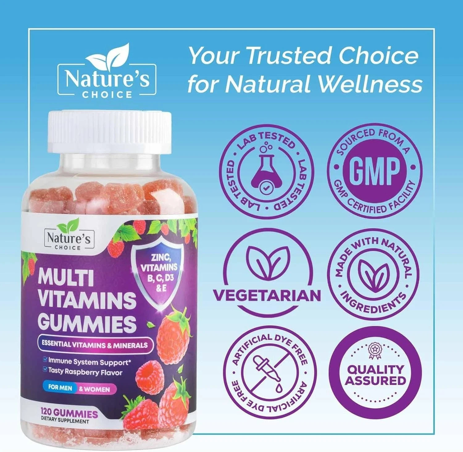 120 Gomitas Multi Vitaminas A B C D E Con Zinc Para Mujeres y Hombre En Oferta