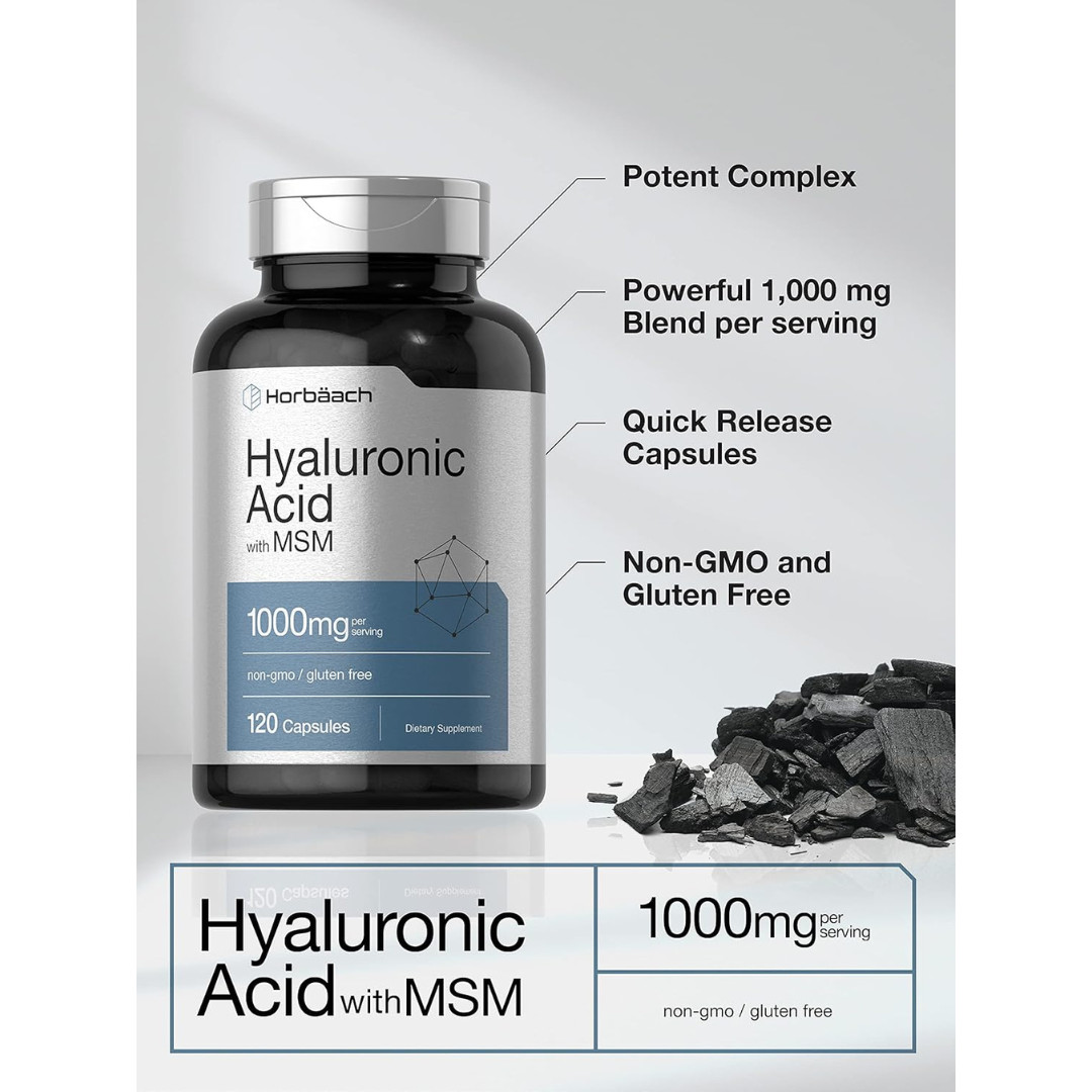 Hyaluronic Acid with MSM | 1000 mg | 120 Capsules | Non-GMO |Free Shipping