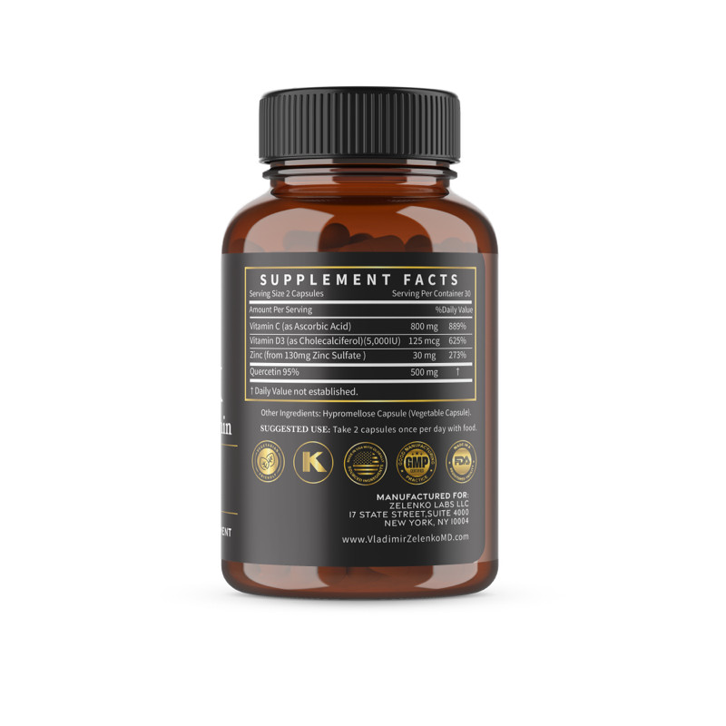Z-STACK ZINC, QUERCETIN DIHYDRATE, VITAMIN C & D. a Dr. Zelenko Kosher Vitamin
