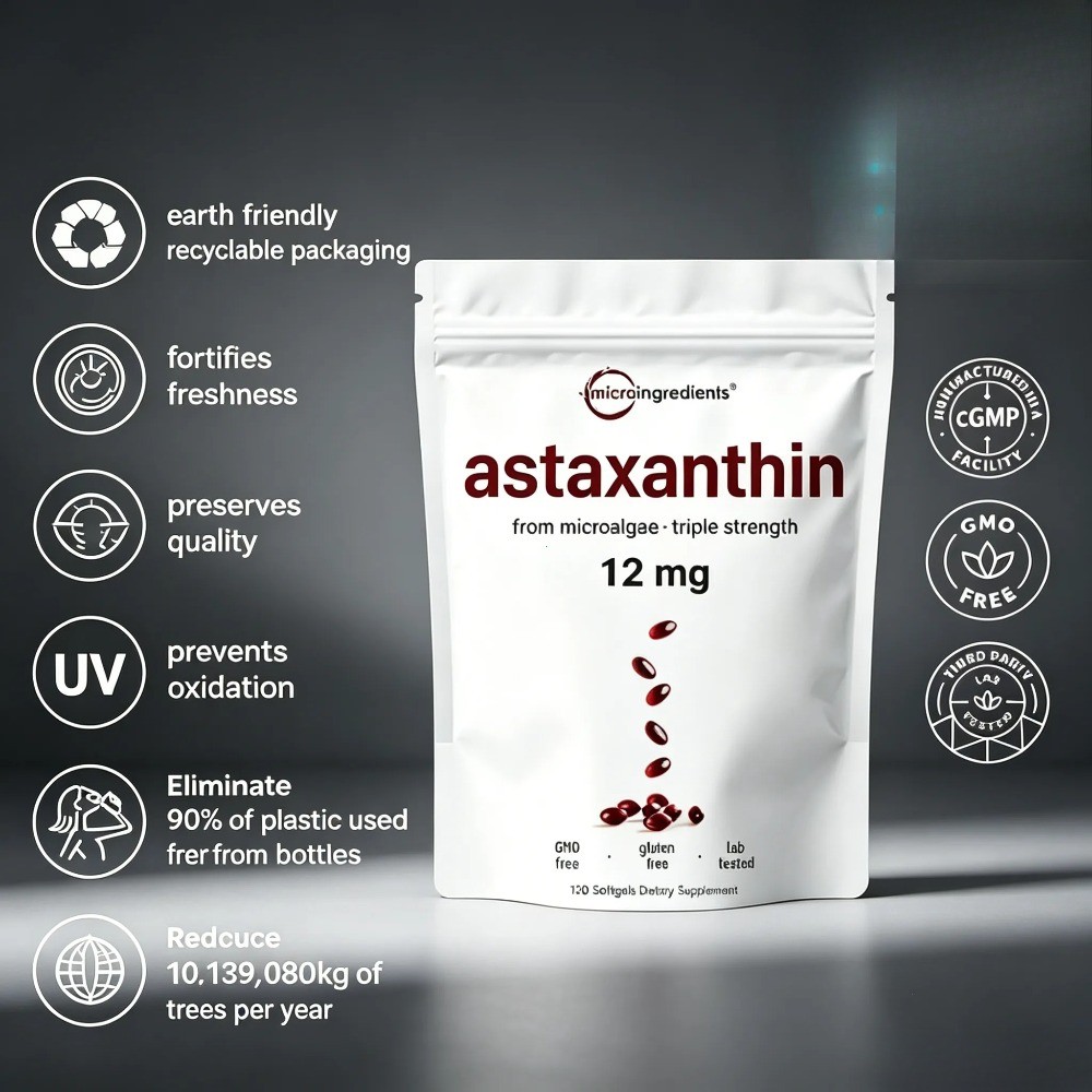 Micro Ingredients Astaxanthin 12mg – Natural Tanning, Easy-to-Swallow Softgels